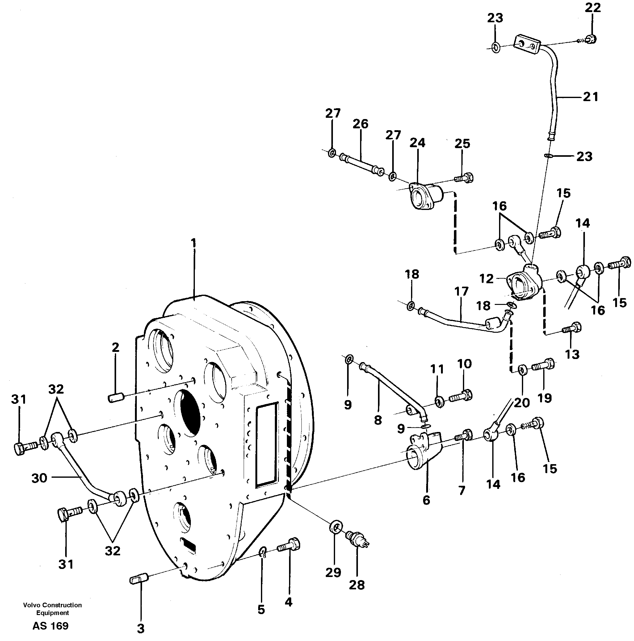 Схема запчастей Volvo L70C - 43499 Converter housing with fitting parts L70C SER NO 13116-, SER NO BRAZIL 70007-