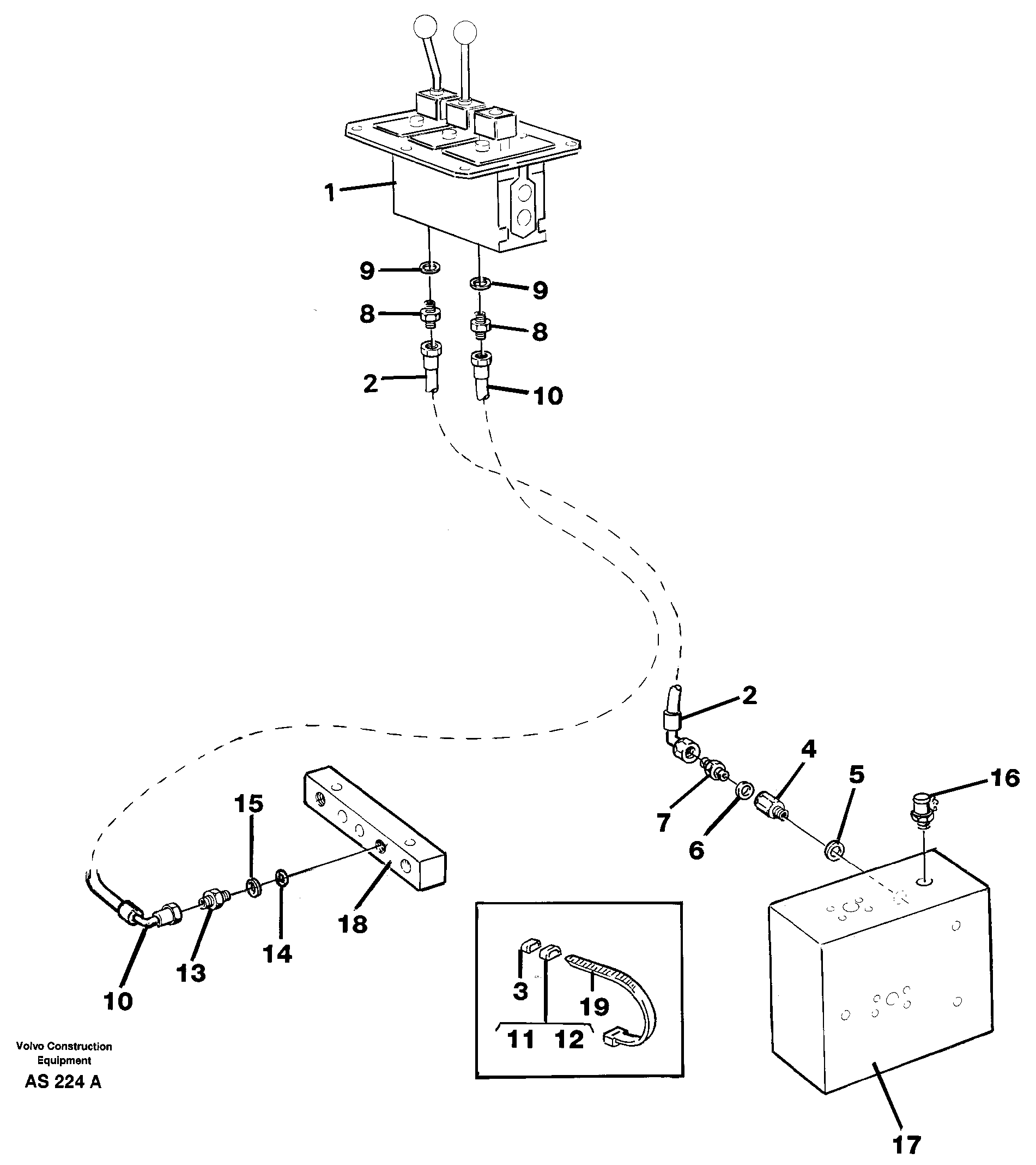 Схема запчастей Volvo L70C - 38458 Servo hydraulic: Feed line and return line L70C SER NO 13116-, SER NO BRAZIL 70007-