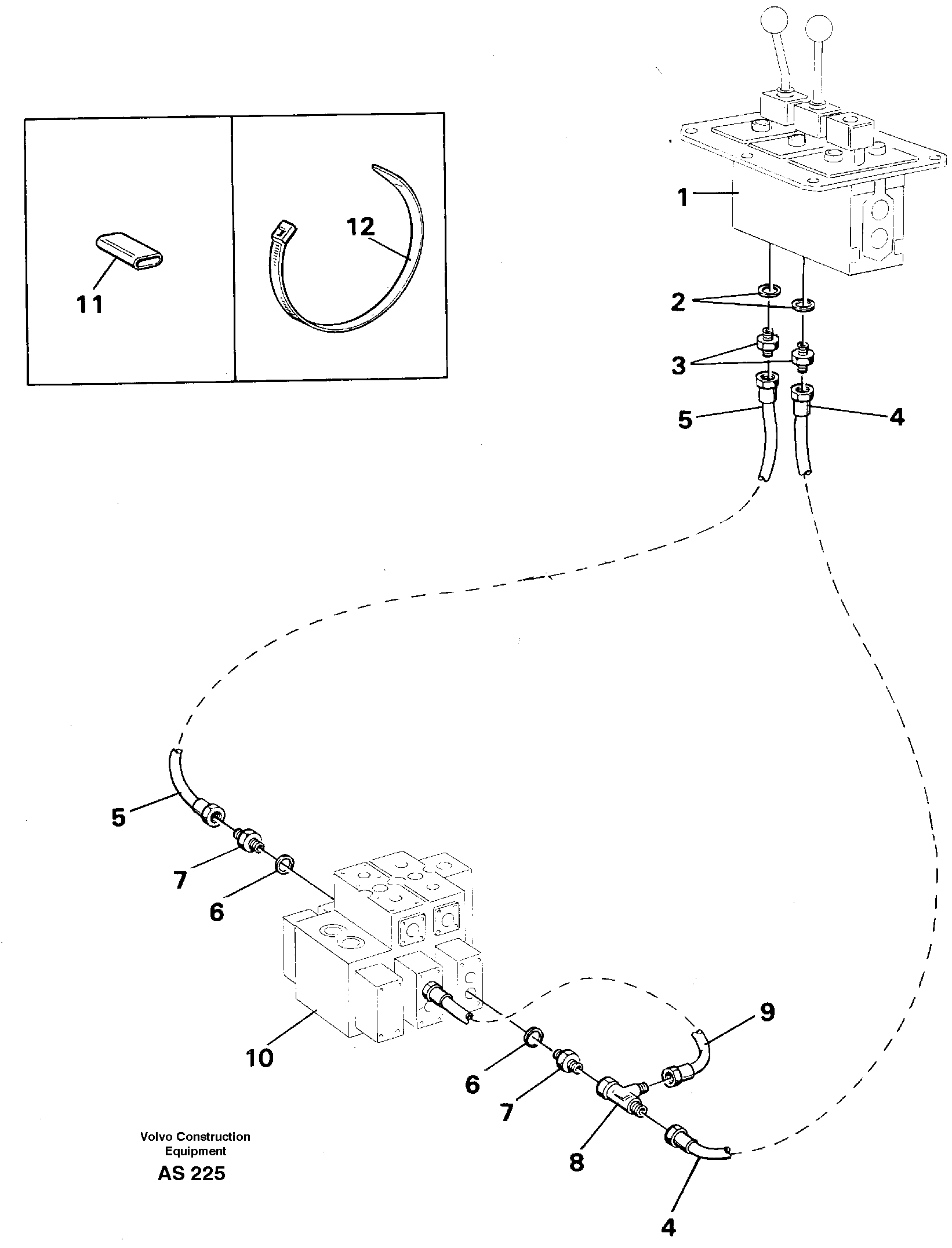Схема запчастей Volvo L70C - 38459 Servo hydraulic: Control lines Tilting L70C SER NO 13116-, SER NO BRAZIL 70007-