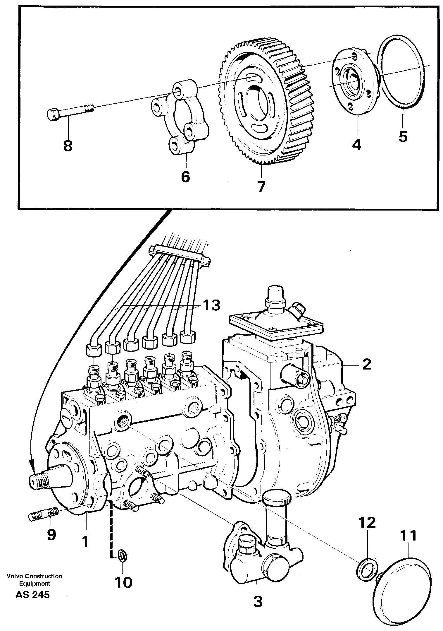 Схема запчастей Volvo L70C - 25195 Fuel injection pump with fitting parts L70C SER NO 13116-, SER NO BRAZIL 70007-