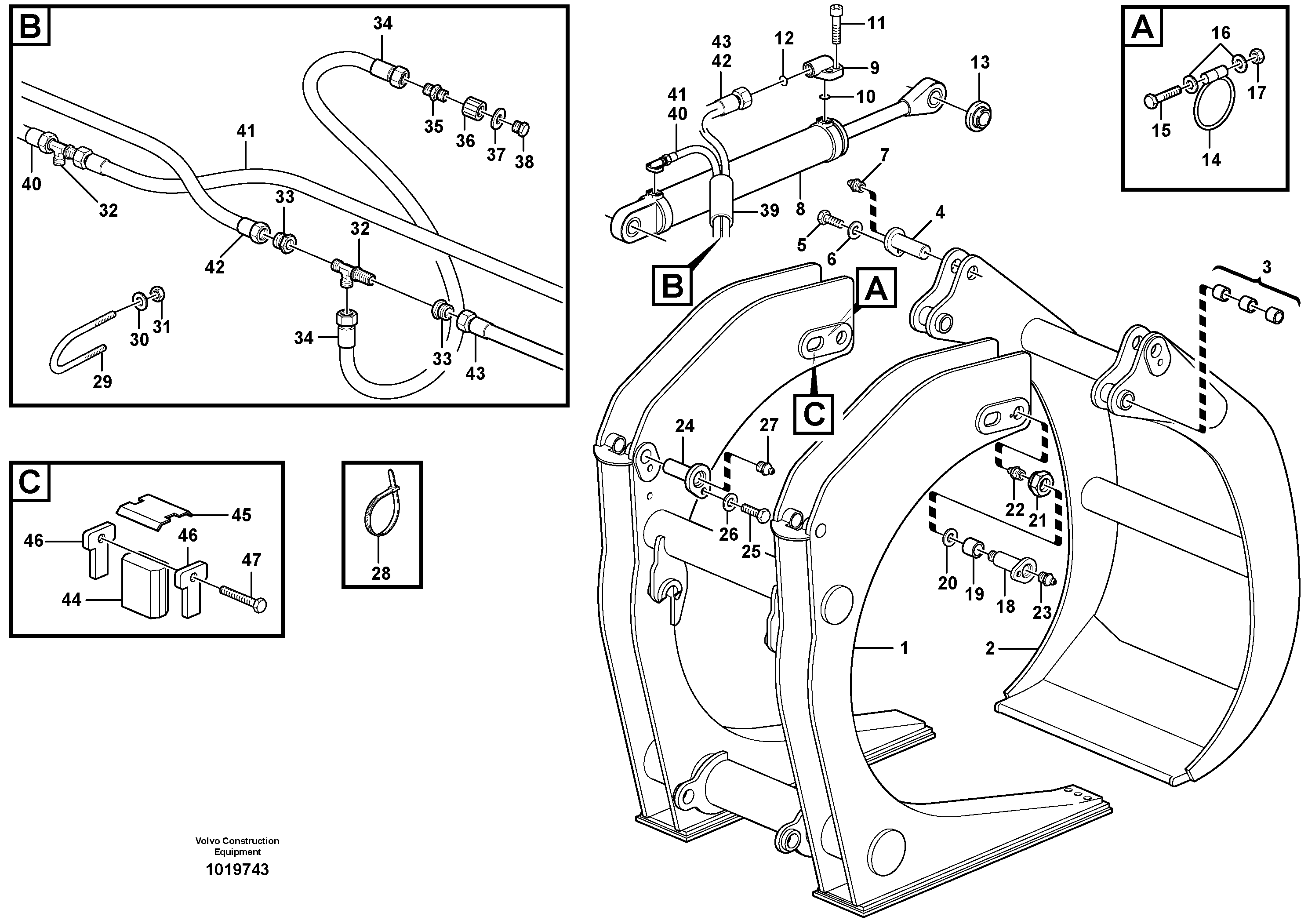 Схема запчастей Volvo L120C - 9203 Unloading grapple ATTACHMENTS ATTACHMENTS WHEEL LOADERS GEN. - C
