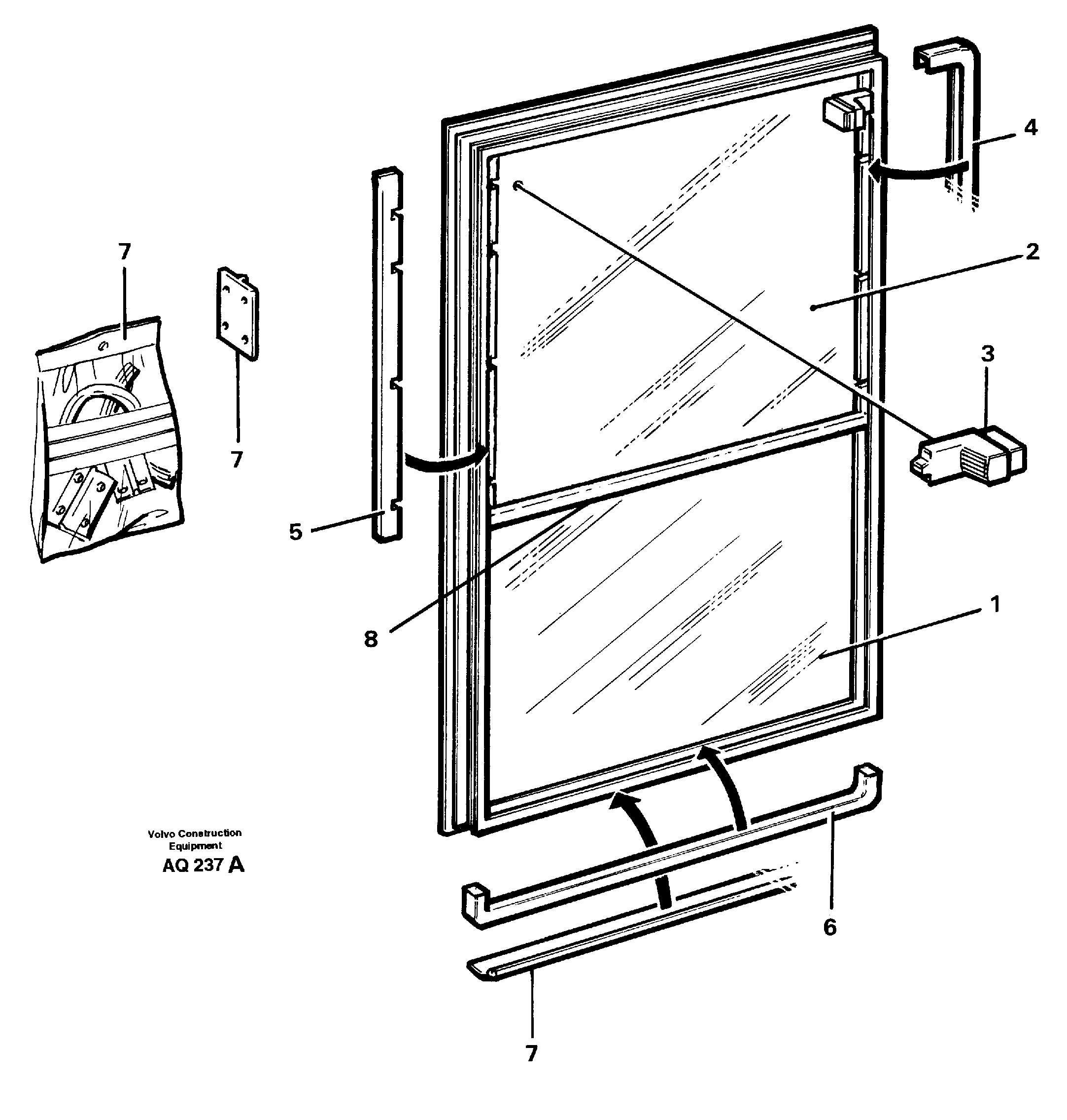 Схема запчастей Volvo L120C - 25429 Sliding window L120C S/N 11319-SWE, S/N 61677-USA, S/N 70075-BRA