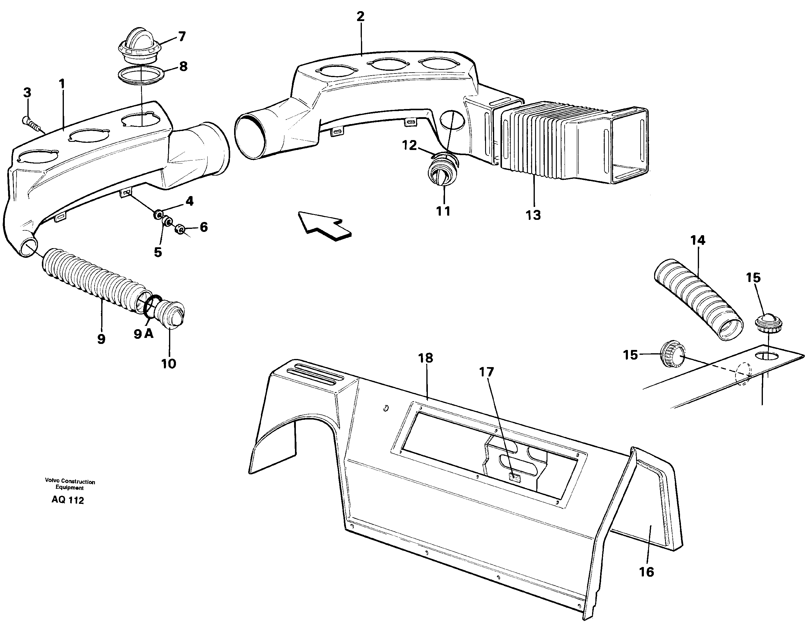 Схема запчастей Volvo L120C - 47159 Air ducts L120C S/N 11319-SWE, S/N 61677-USA, S/N 70075-BRA