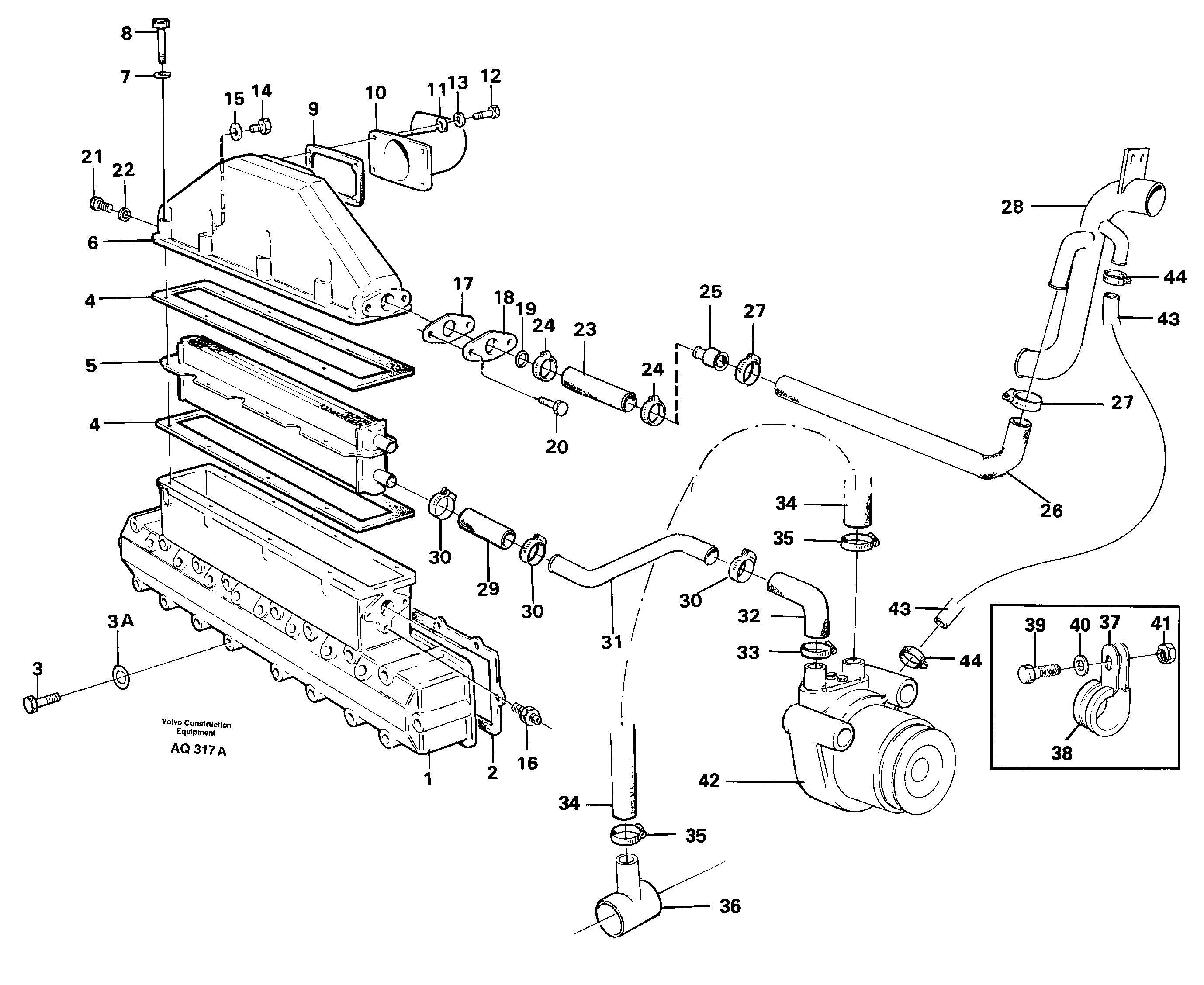 Схема запчастей Volvo L120C - 84239 Intercooler L120C S/N 11319-SWE, S/N 61677-USA, S/N 70075-BRA