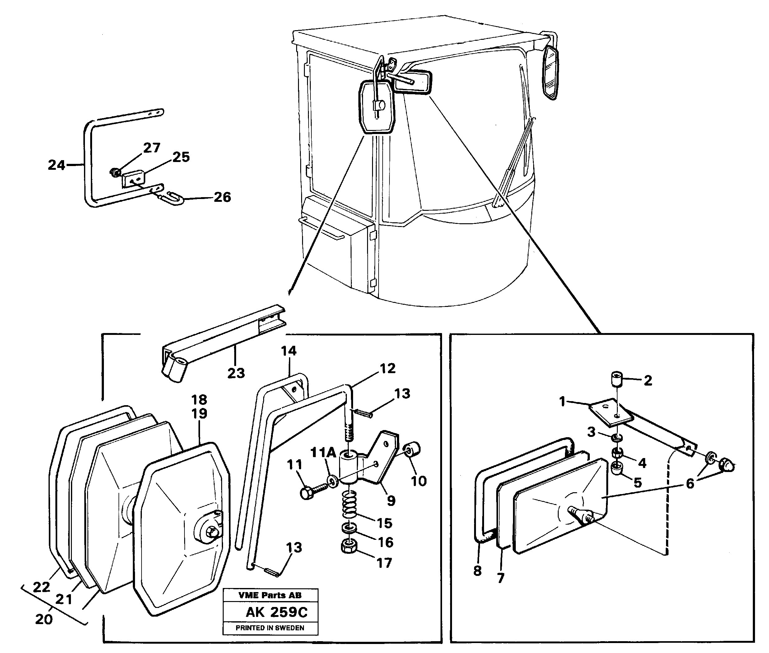 Схема запчастей Volvo L180C - 82052 Rear view mirror L180/L180C VOLVO BM VOLVO BM L180/L180C SER NO -2532 / -60469 USA