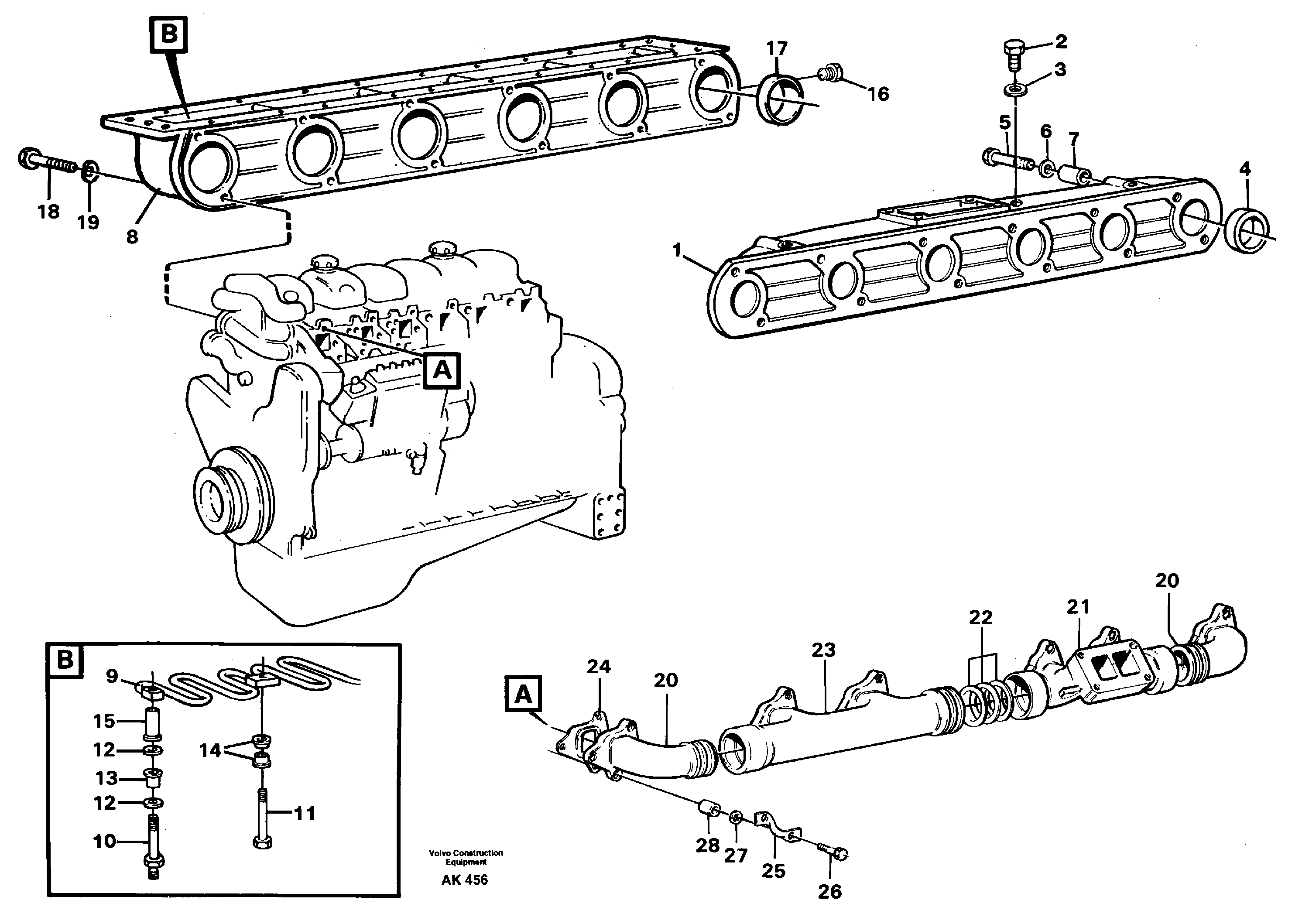 Схема запчастей Volvo L180C - 15013 Inlet manifold and exhaust manifold L180/L180C VOLVO BM VOLVO BM L180/L180C SER NO -2532 / -60469 USA
