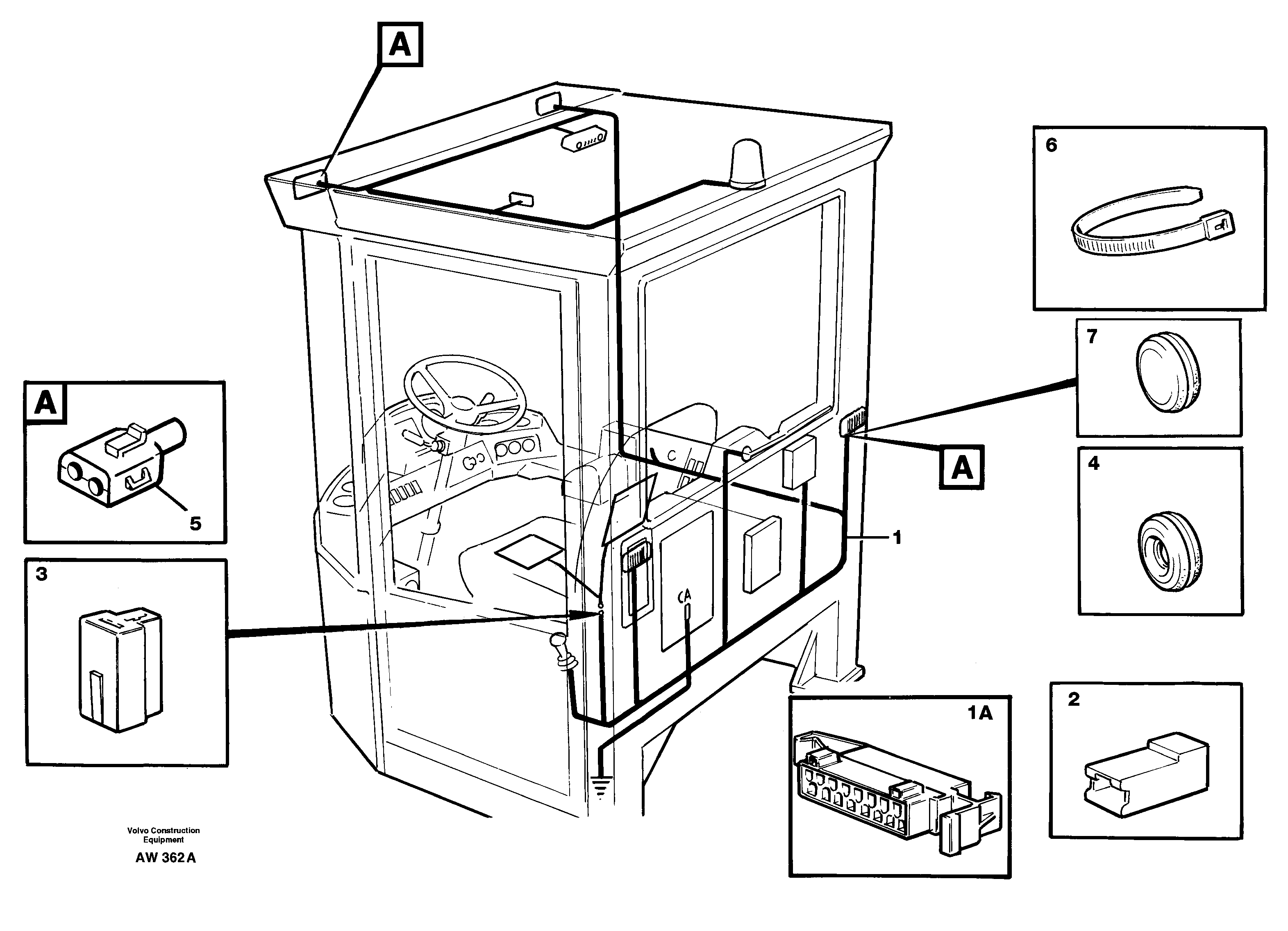 Схема запчастей Volvo L180C - 54543 Cable harnesses, cab L180C S/N 2533-SWE, 60465-USA