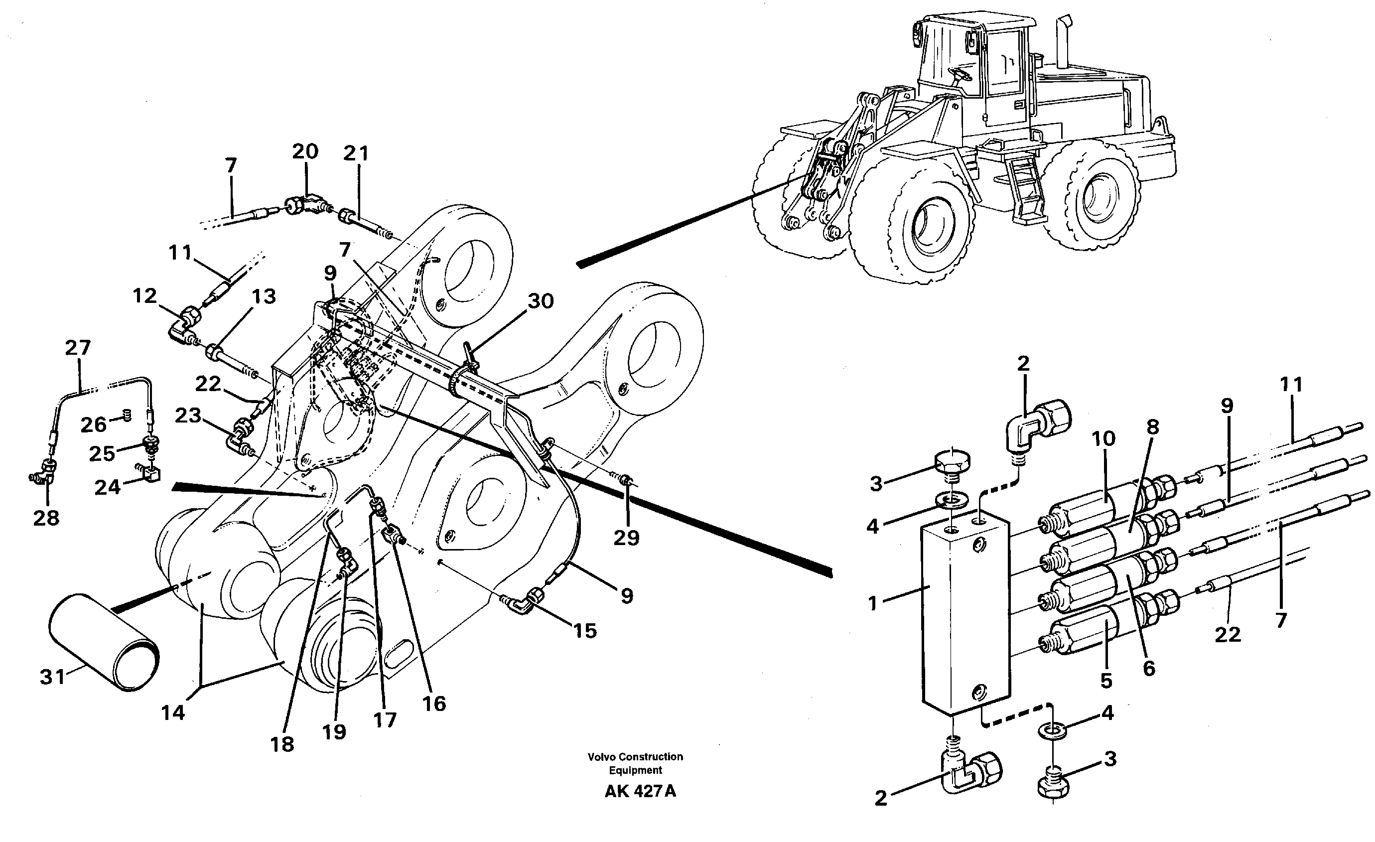 Схема запчастей Volvo L180C - 69494 Distribution block, B5 L180/L180C VOLVO BM VOLVO BM L180/L180C SER NO -2532 / -60469 USA