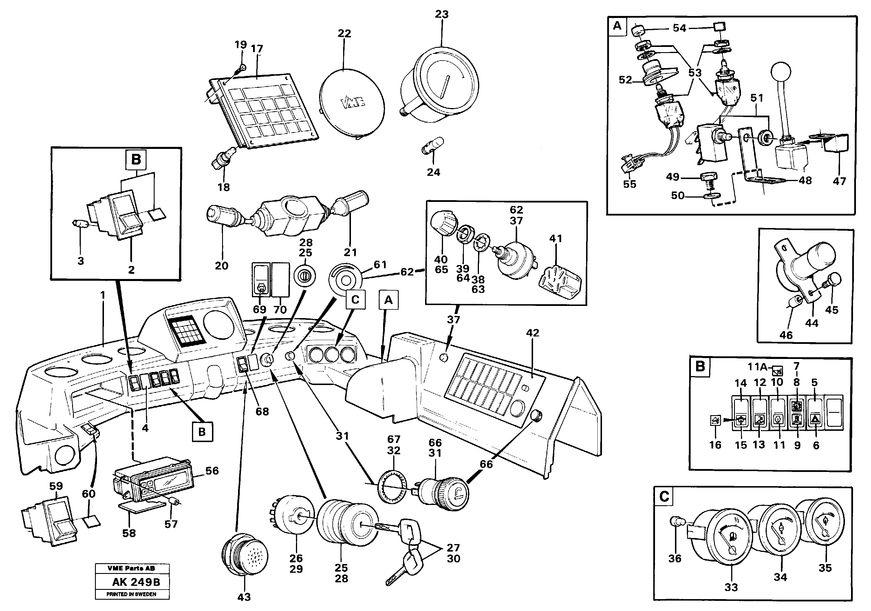 Схема запчастей Volvo L180C - 97369 Instruments panel L180/L180C VOLVO BM VOLVO BM L180/L180C SER NO -2532 / -60469 USA