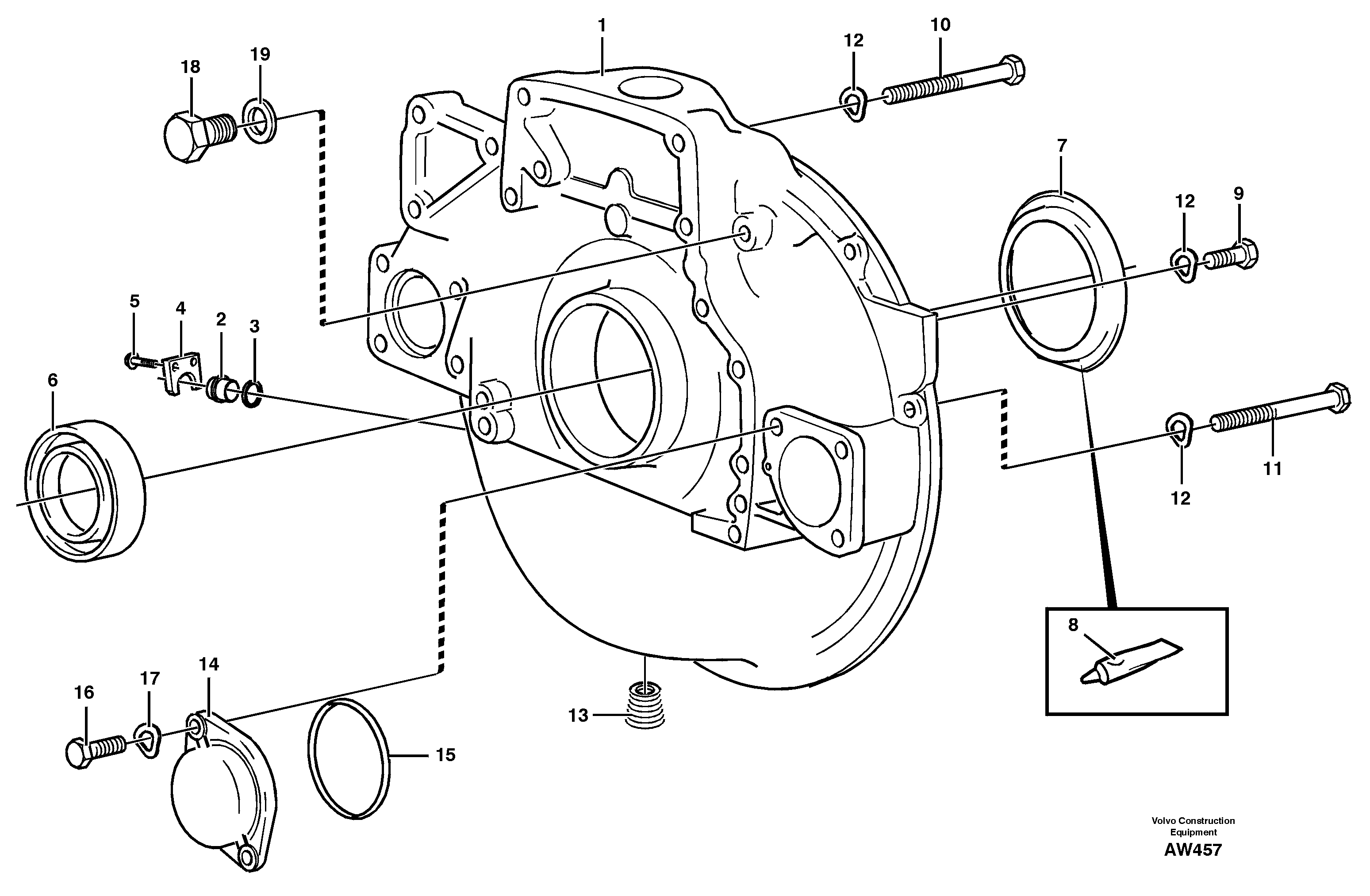 Схема запчастей Volvo L180C - 35858 Картер маховика L180C S/N 2533-SWE, 60465-USA