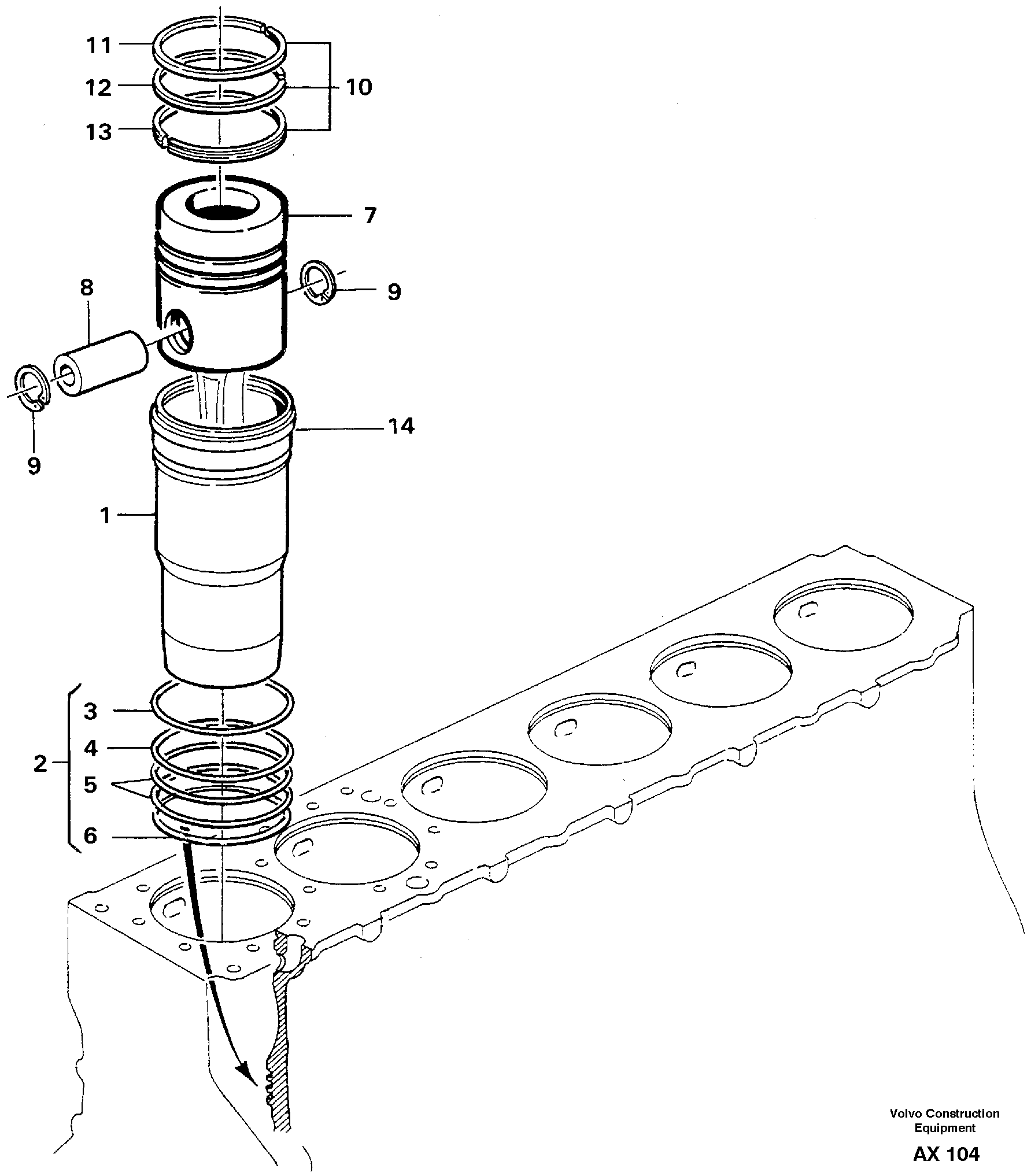 Схема запчастей Volvo L330C - 17509 Cylinder liner and piston L330C SER NO 60188-