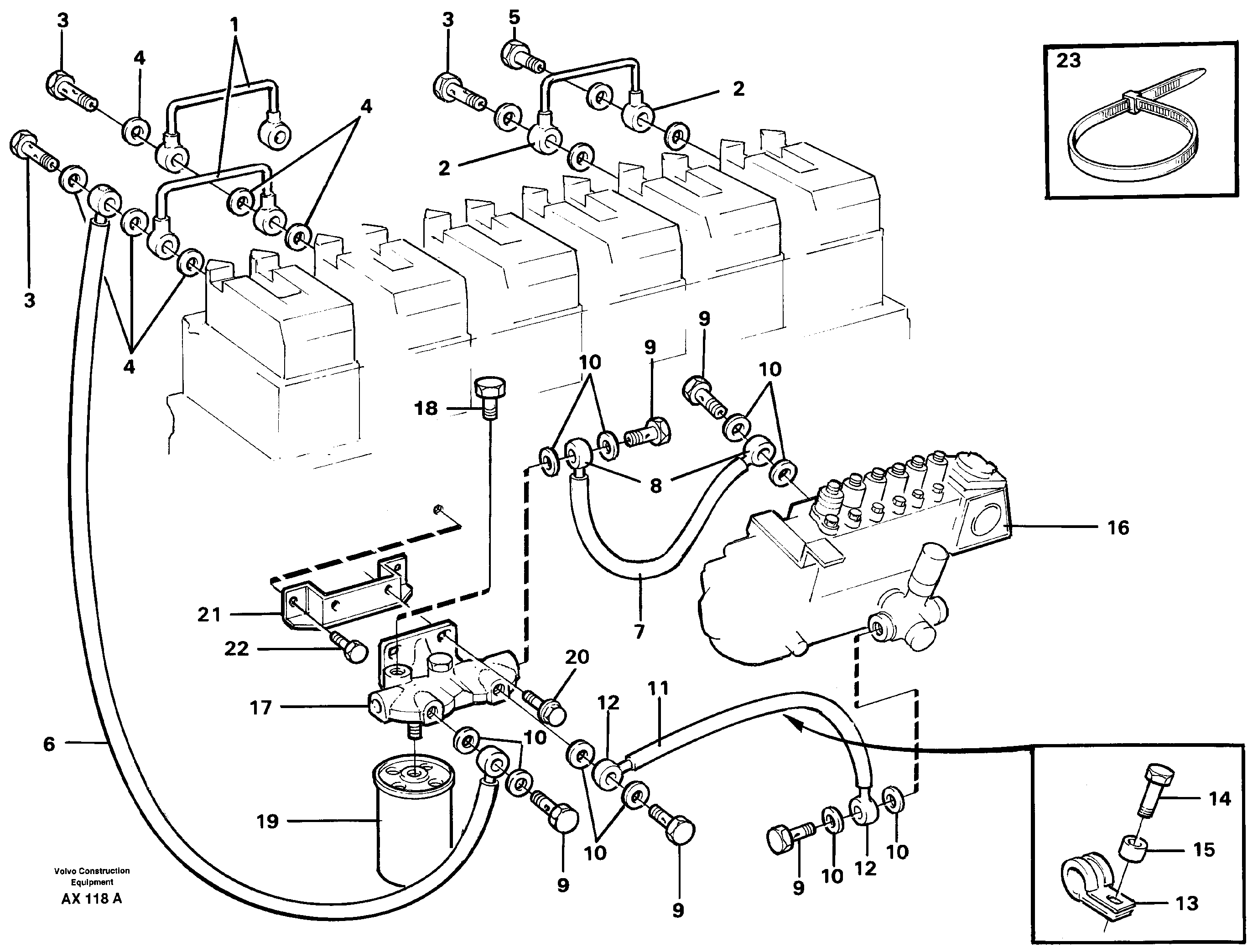 Схема запчастей Volvo L330C - 31855 Fuel pipes: Injection pump - - fuel filter L330C SER NO 60188-