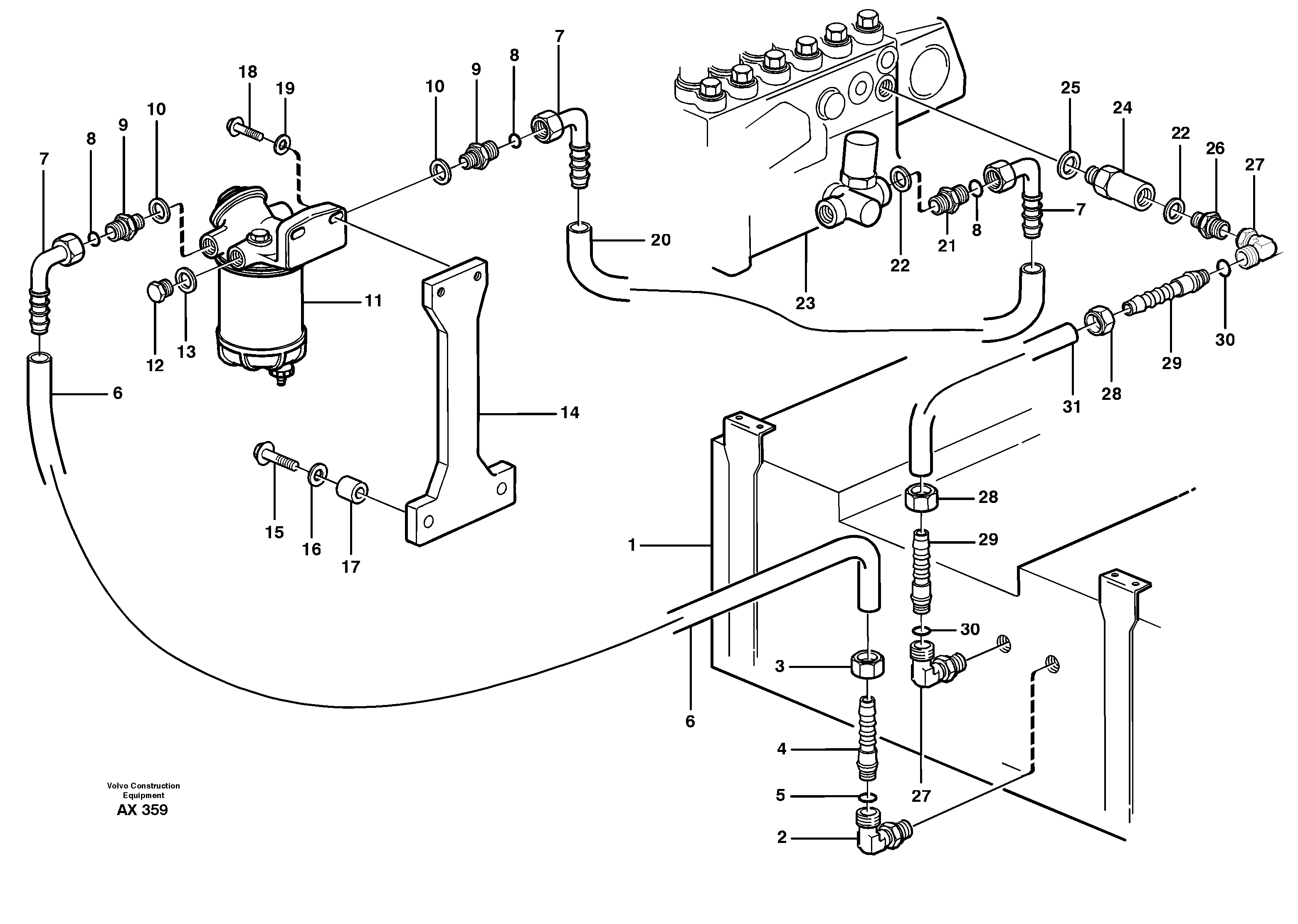 Схема запчастей Volvo L330C - 60445 Fuel pipes: fuel tank - injection pump L330C SER NO 60188-