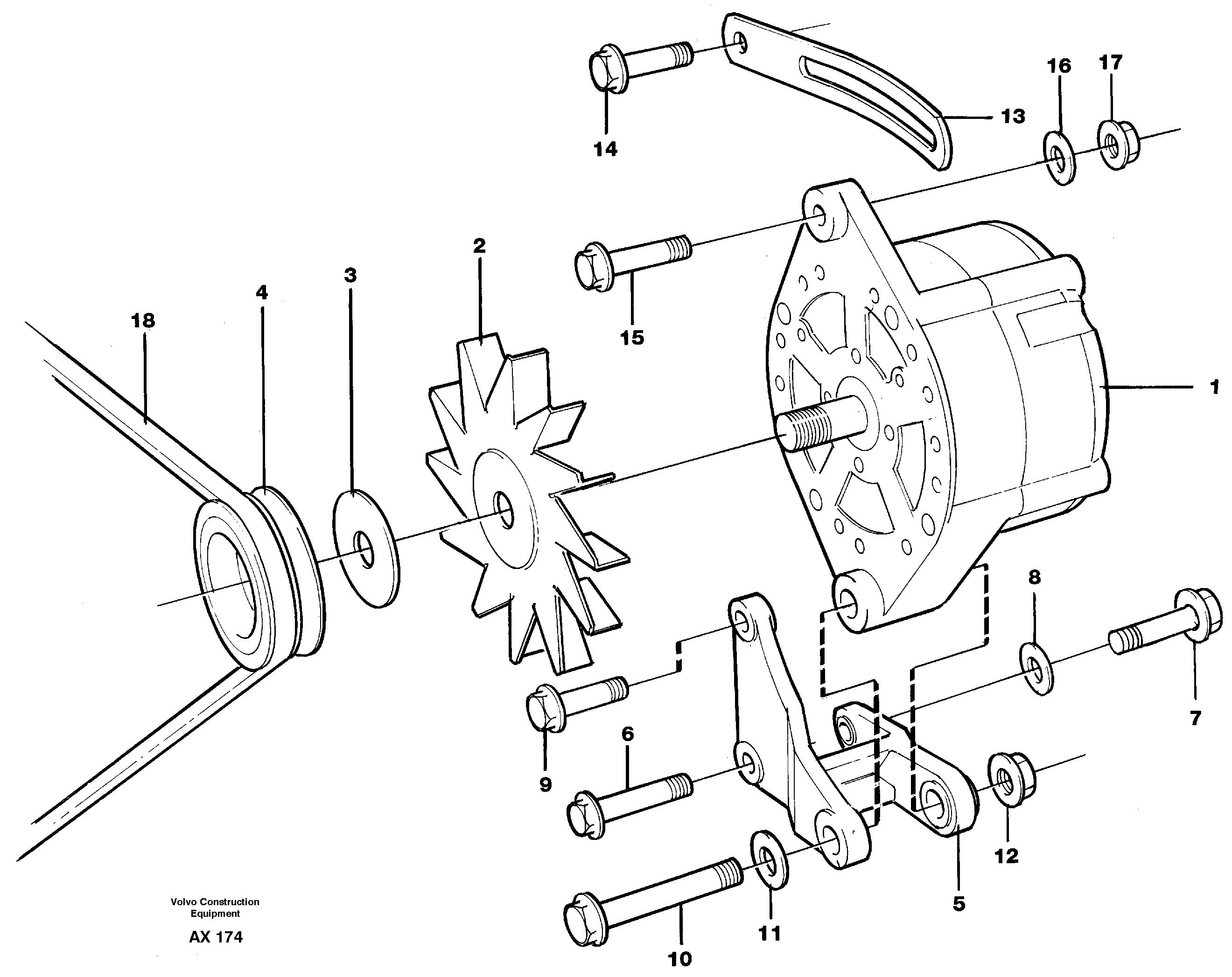 Схема запчастей Volvo L330C - 44119 Alternator with assembling details L330C SER NO 60188-