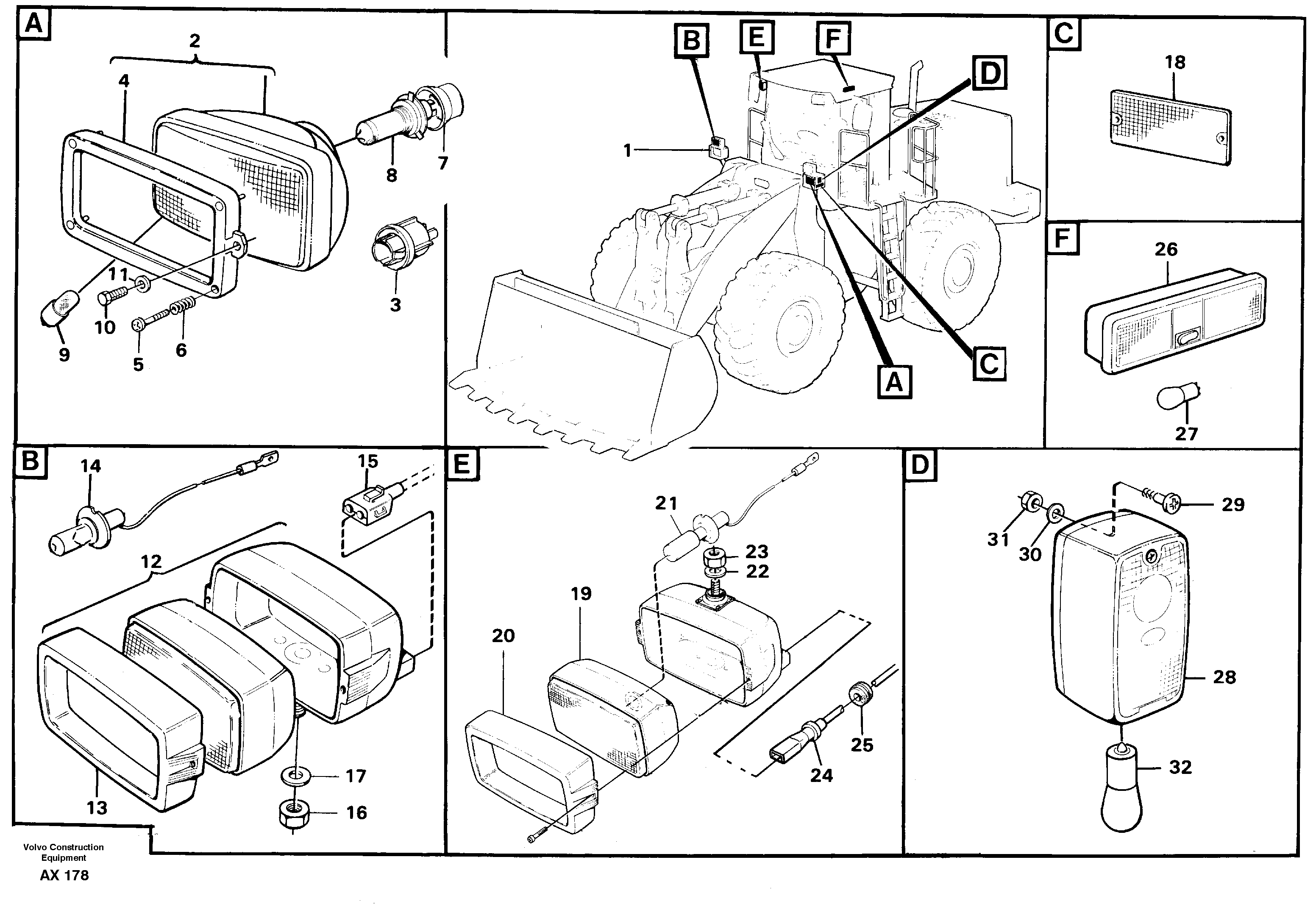 Схема запчастей Volvo L330C - 29757 Lighting, front L330C SER NO 60188-