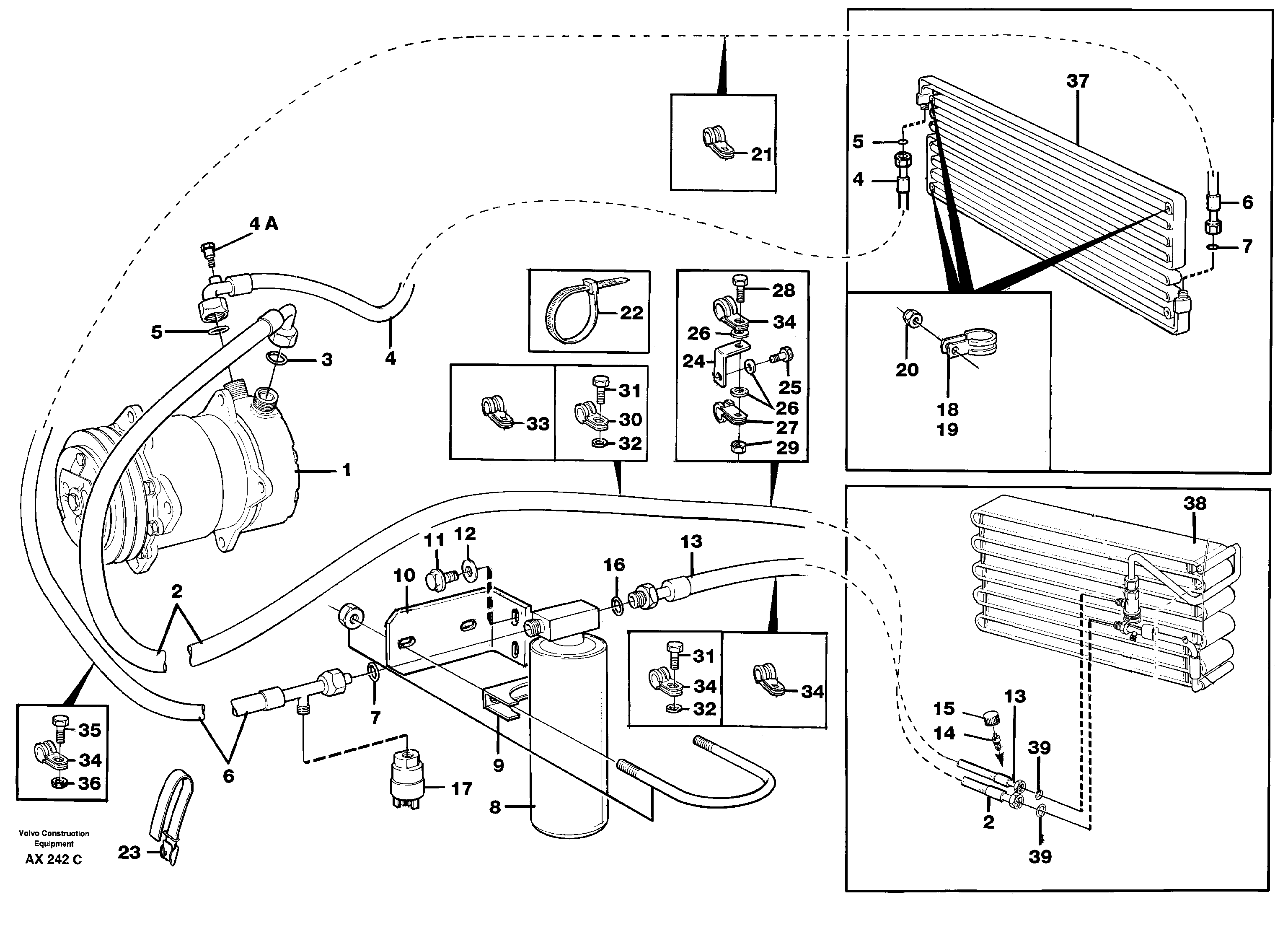 Схема запчастей Volvo L330C - 87140 Assembly hoses: Evaparator, receiver drier, condenser L330C SER NO 60188-