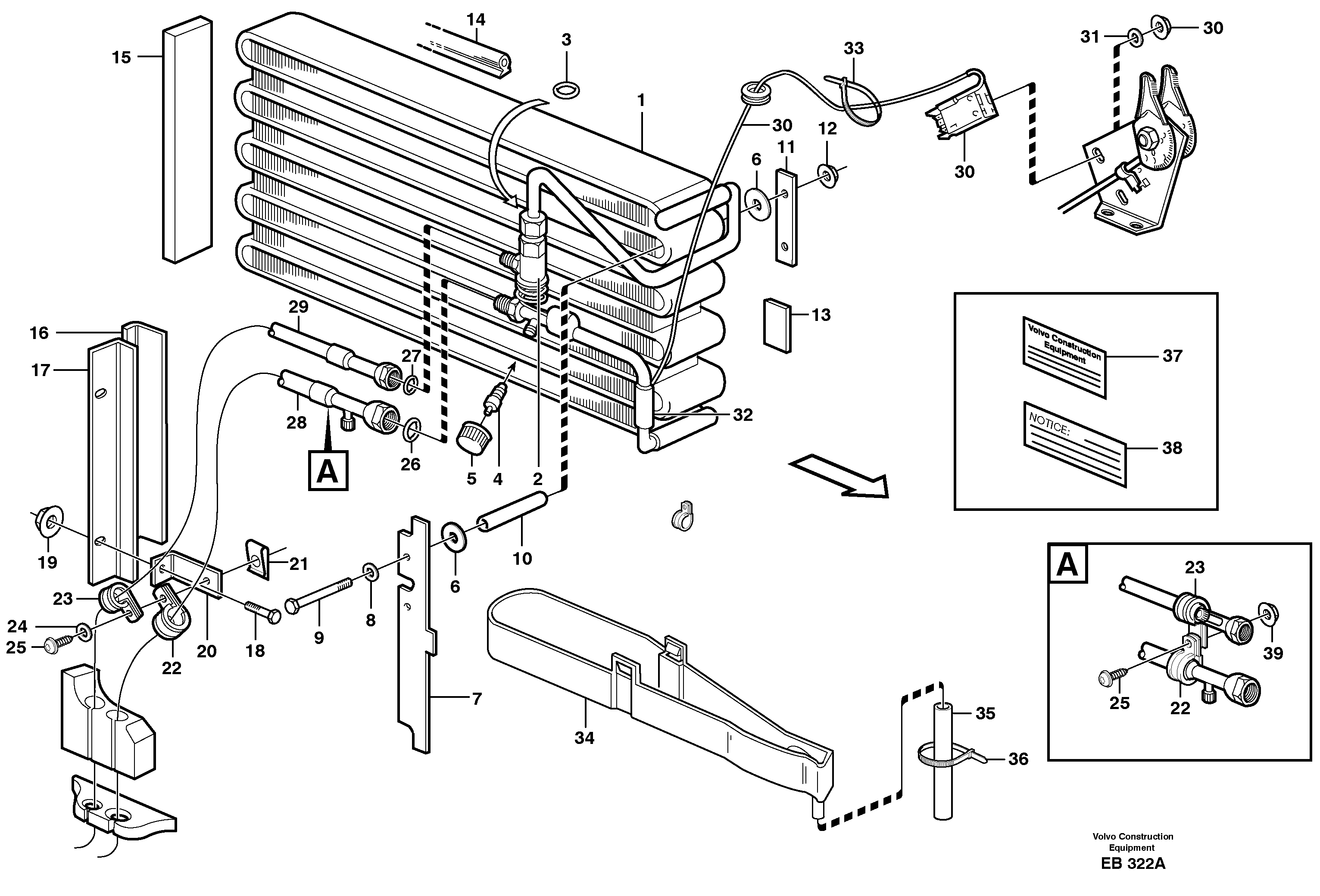 Схема запчастей Volvo L50E - 61542 Evaporator for cooling agent R134a with fitting parts L50E BRAZIL, S/N 71001 -