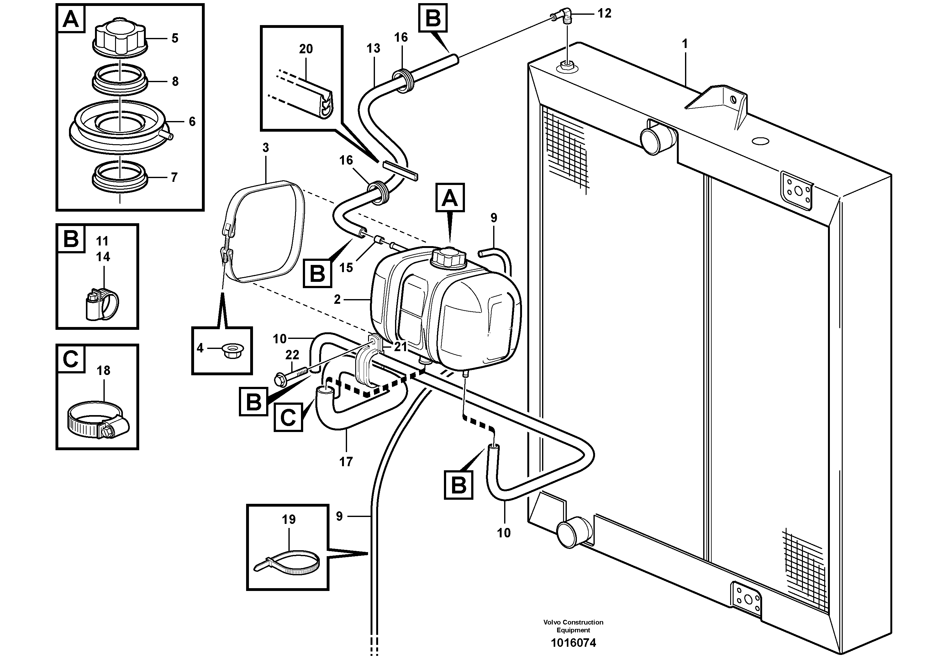 Схема запчастей Volvo L50E - 40773 Expansion tank with fitting parts L50E BRAZIL, S/N 71001 -