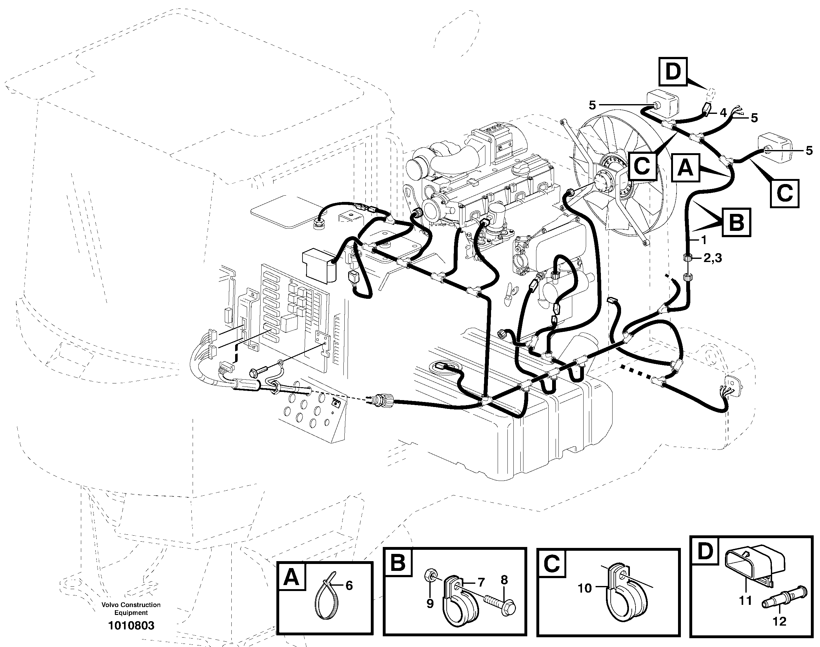 Схема запчастей Volvo L50E - 16715 Cable harness, Radiator casing L50E BRAZIL, S/N 71001 -