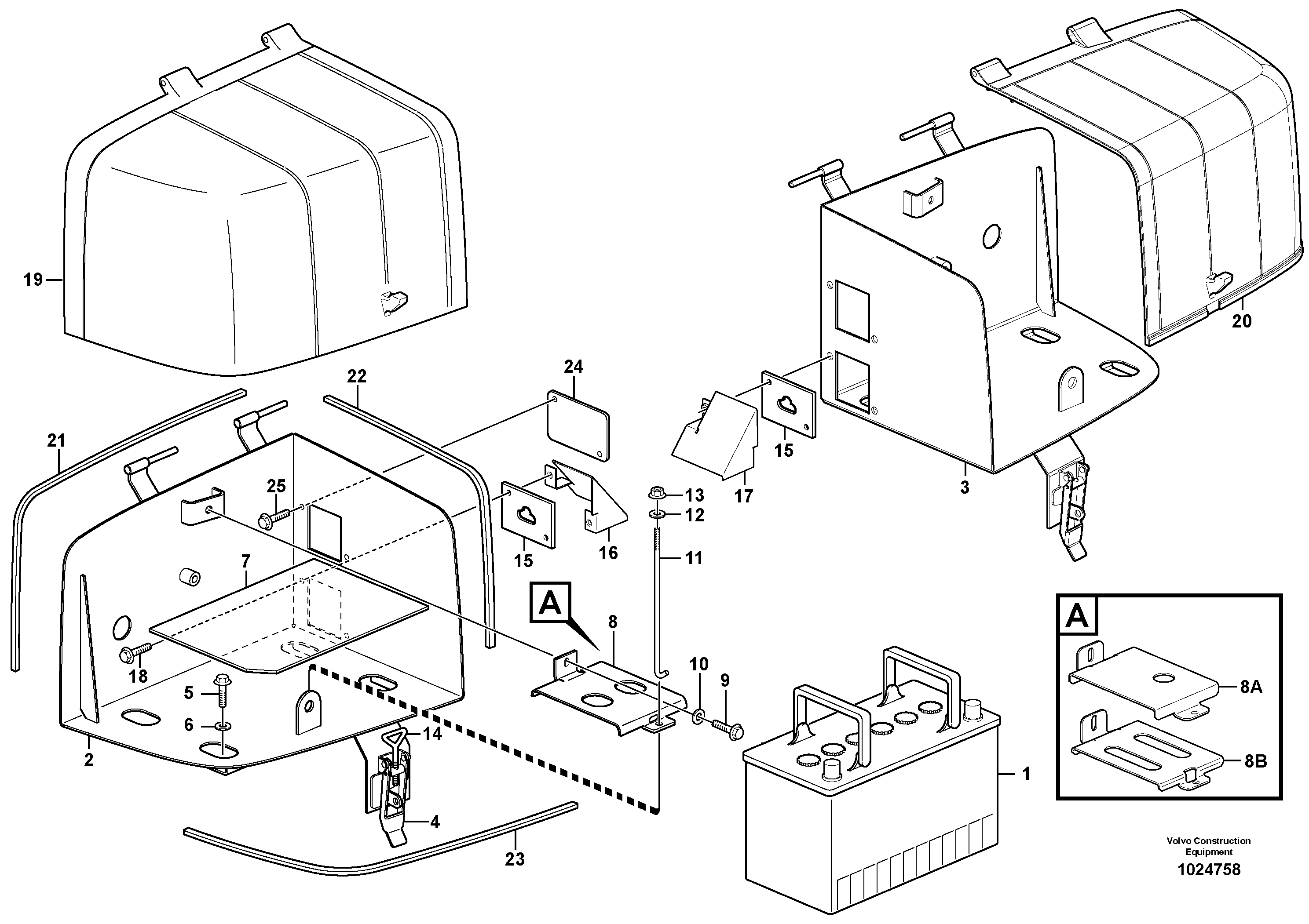 Схема запчастей Volvo L90F - 97160 Battery box with fitting parts L90F