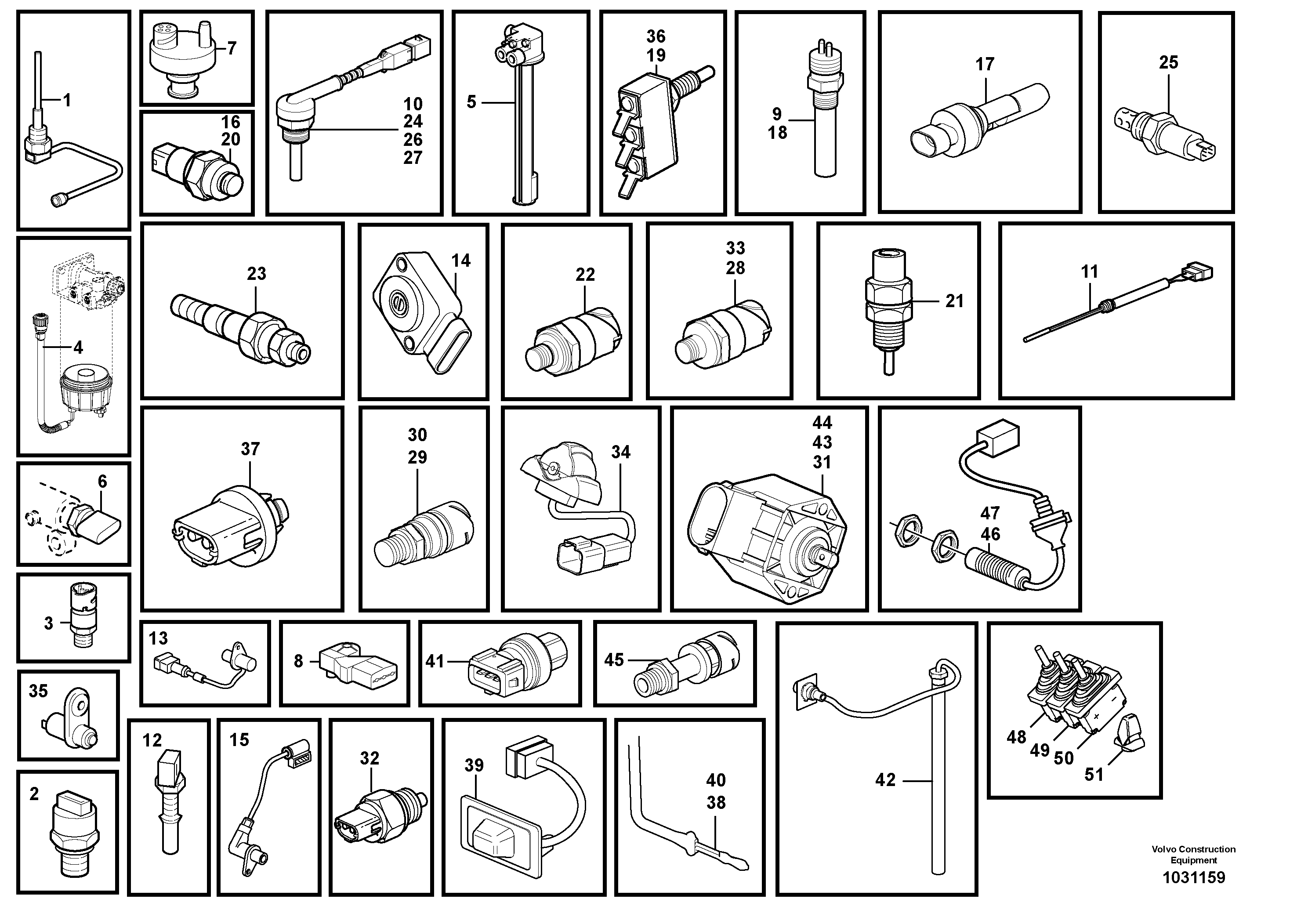Схема запчастей Volvo L110F - 90185 Sensors, reference list L110F