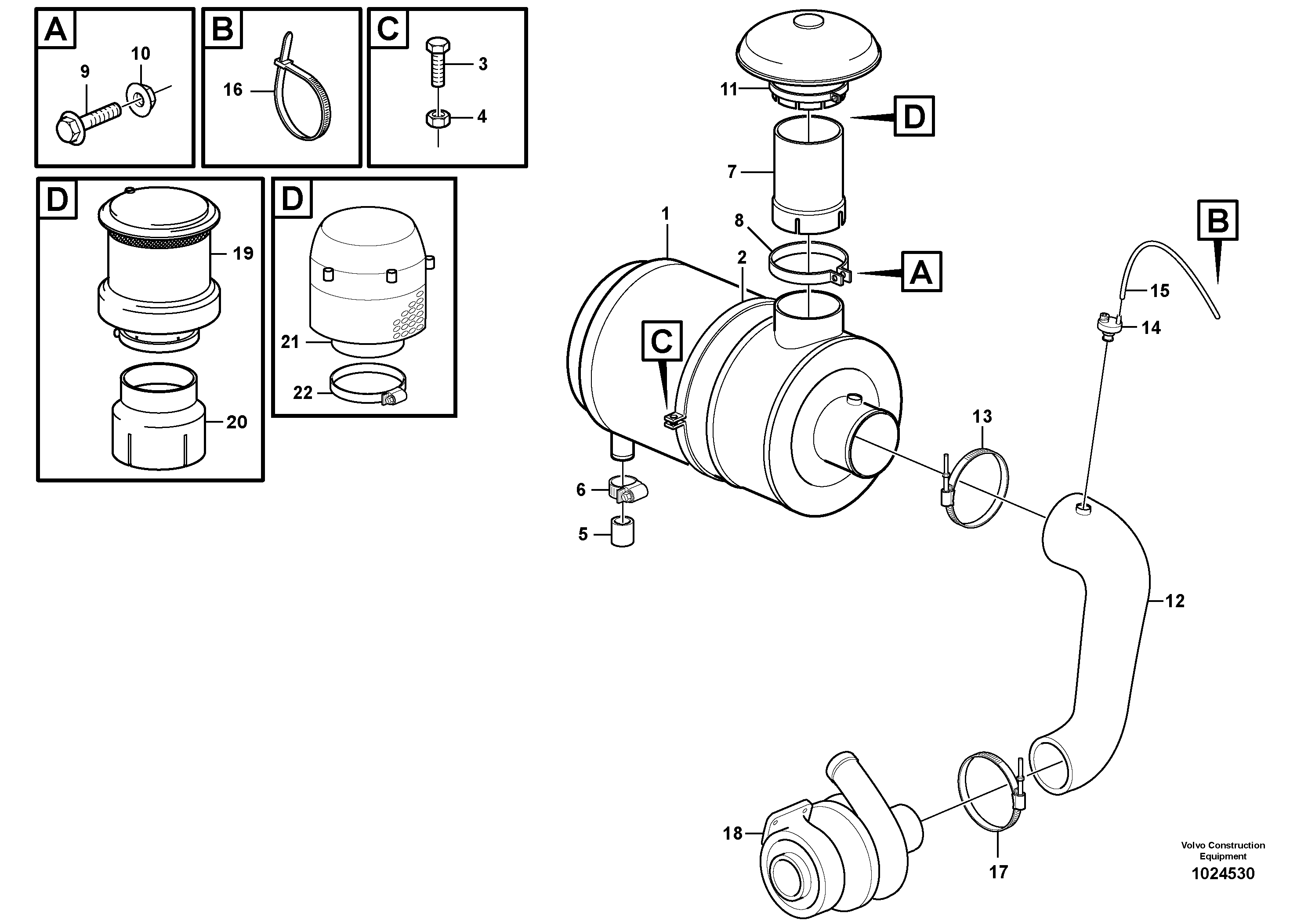 Схема запчастей Volvo L120F - 89916 Air filter with fitting parts L120F