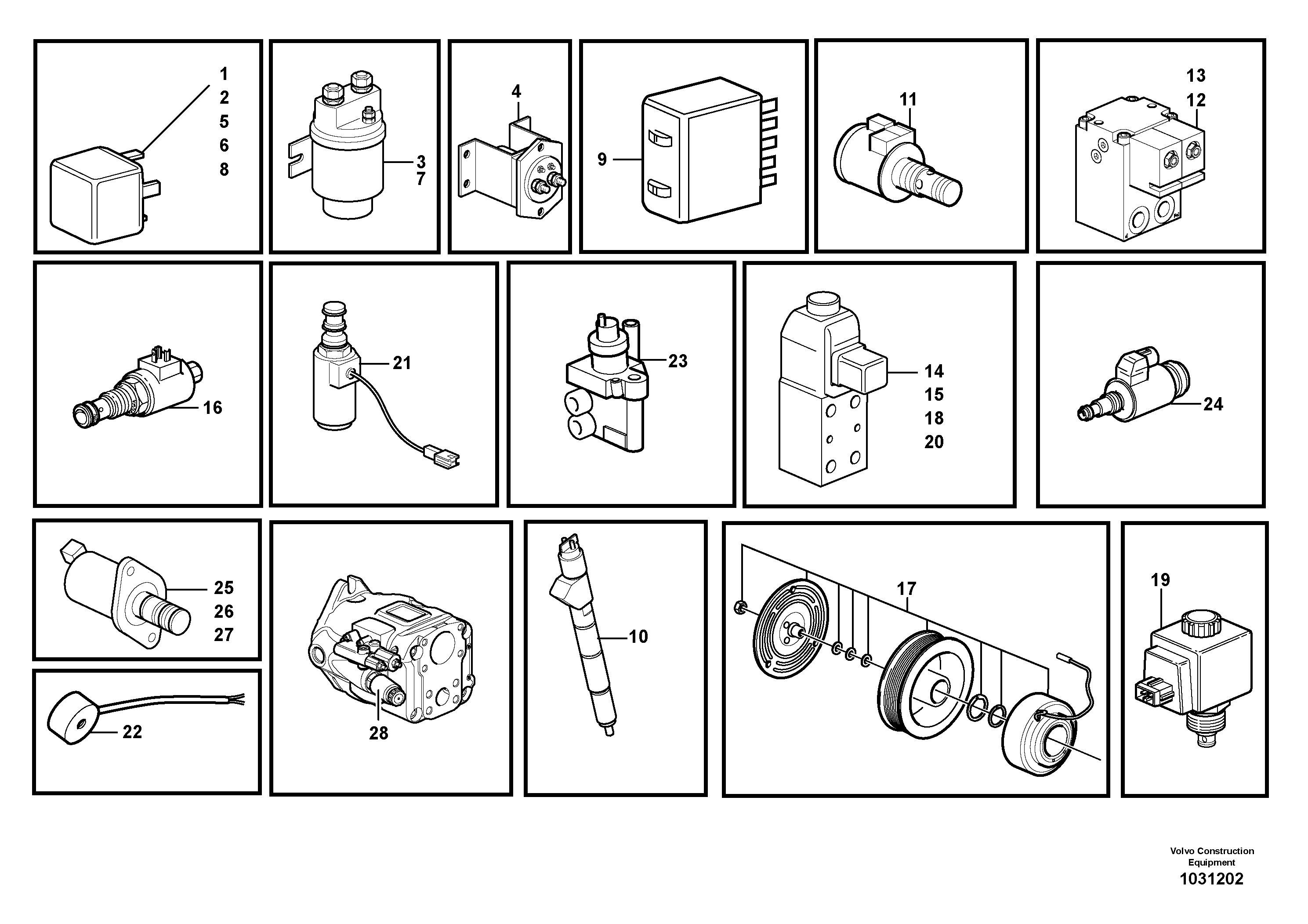 Схема запчастей Volvo L120F - 96501 Relays, sensors and solenoid valves, reference list L120F