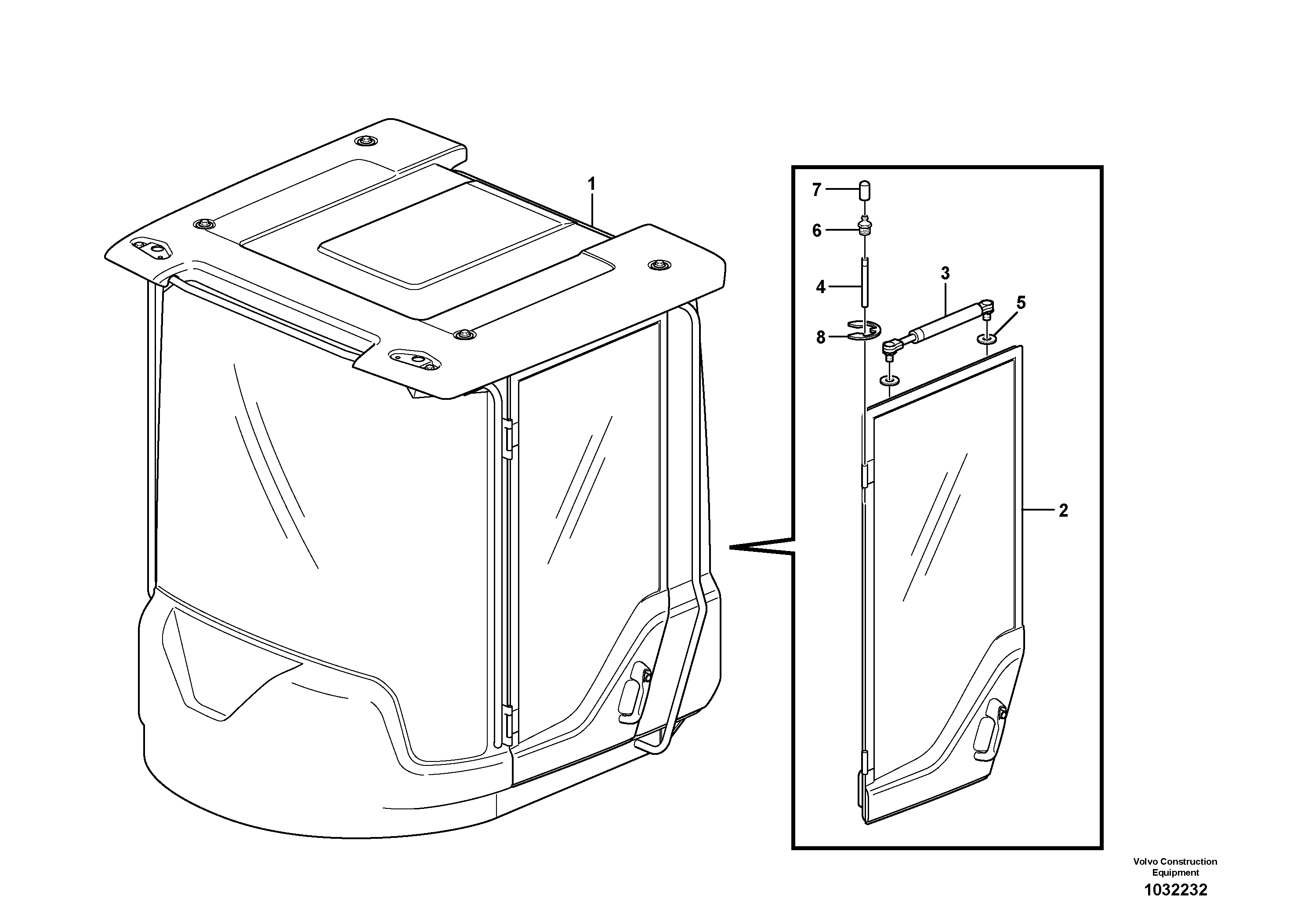 Схема запчастей Volvo L180F - 90755 Door with fitting parts L180F HL HIGH-LIFT