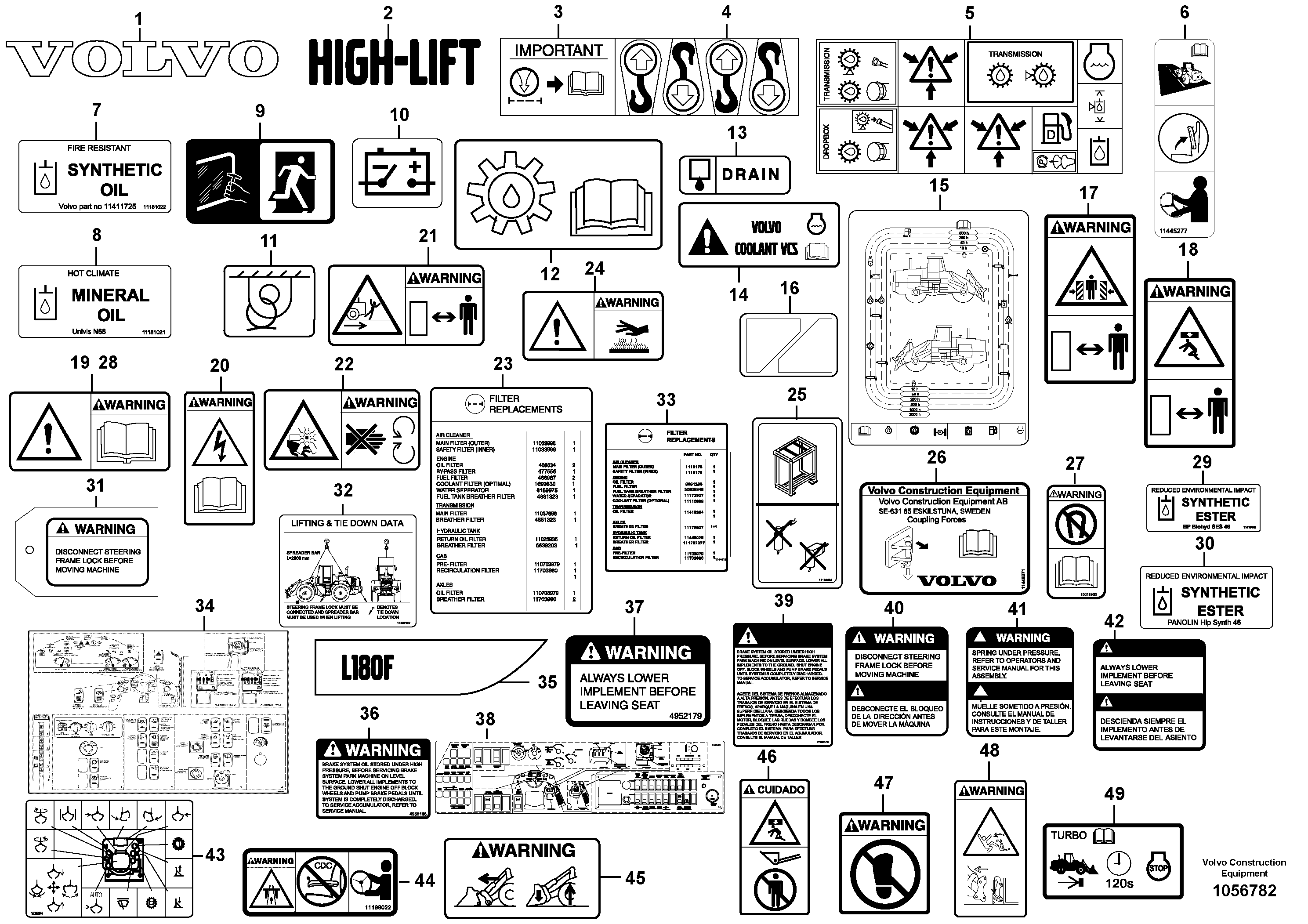 Схема запчастей Volvo L180F - 89501 Illustrations of sign plates and decals L180F HL HIGH-LIFT