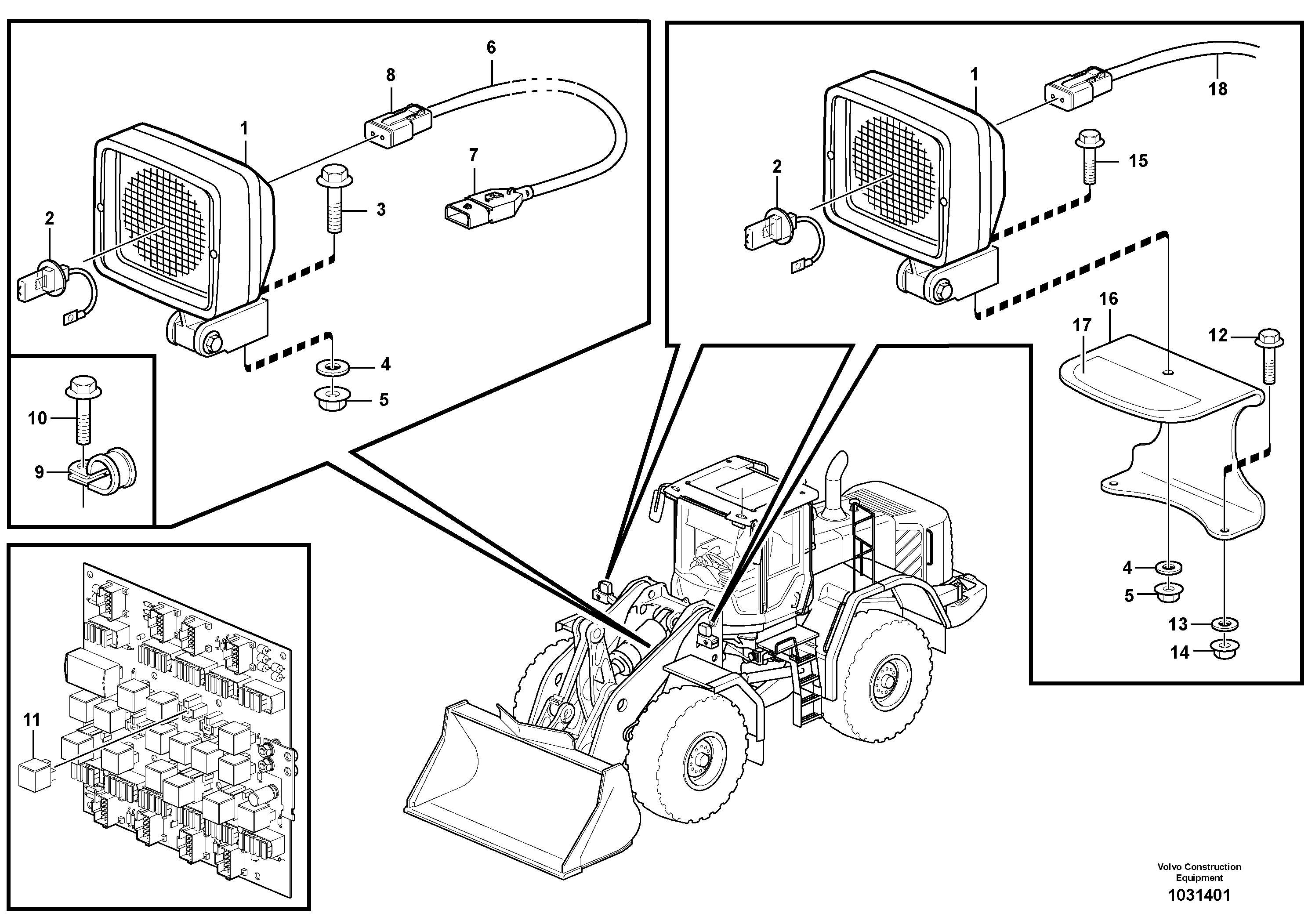 Схема запчастей Volvo L180F - 84309 Work lights, front L180F