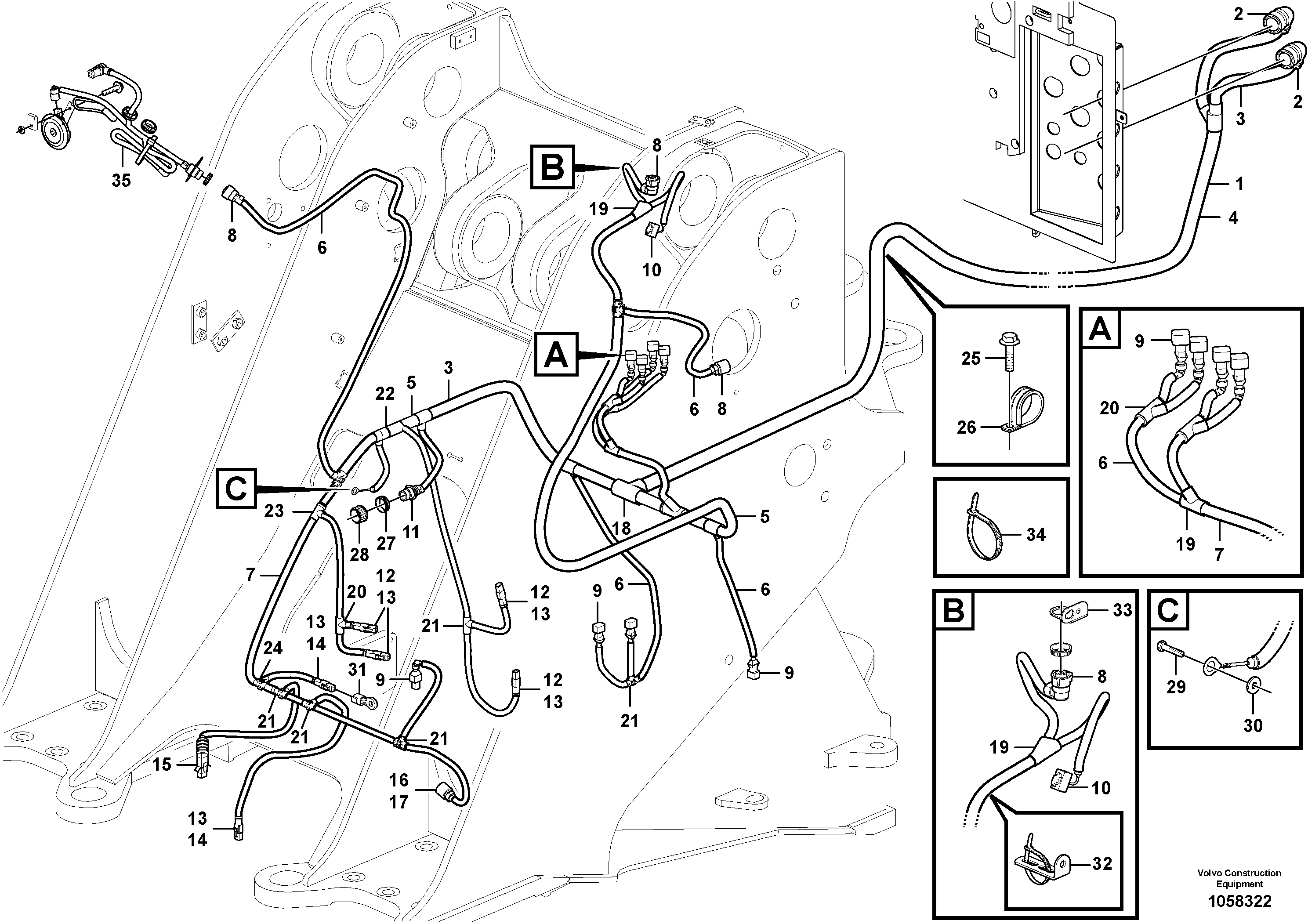 Схема запчастей Volvo L150G - 105749 Cable harness, front L150G