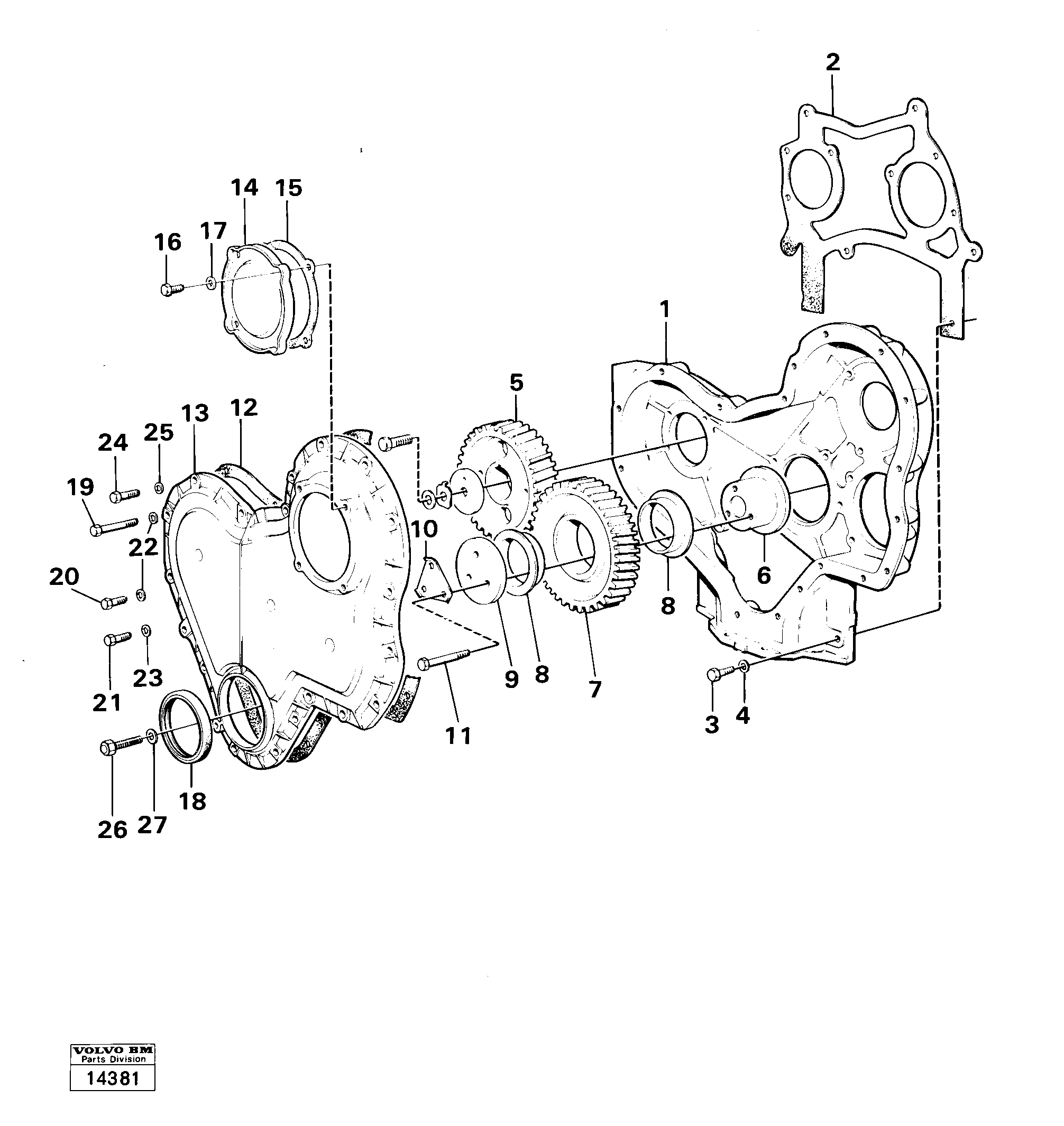 Схема запчастей Volvo 4200 4200 - 18593 Timing gears and timing gear casing 