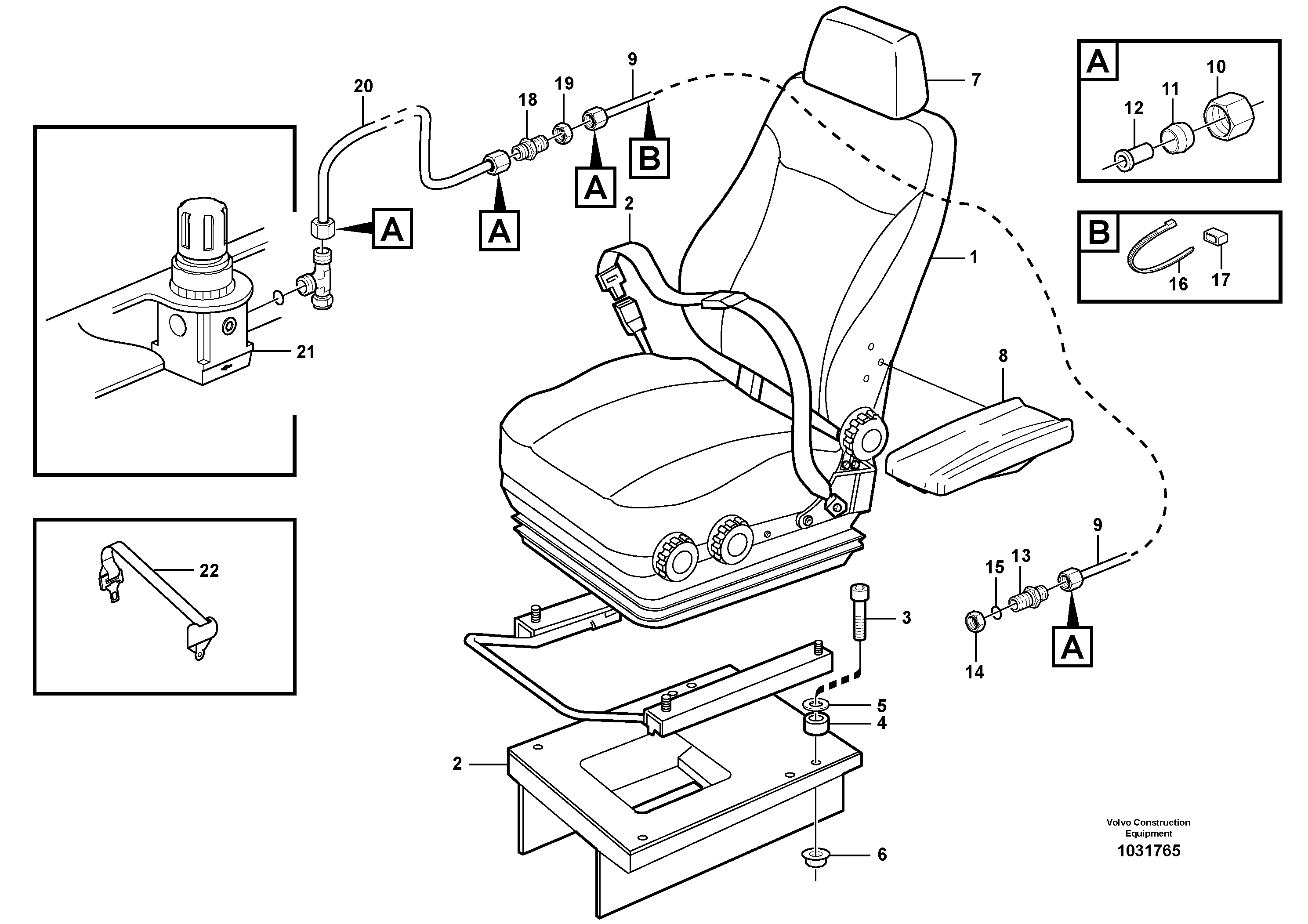 Схема запчастей Volvo A25E - 35665 Operator seat with fitting parts 