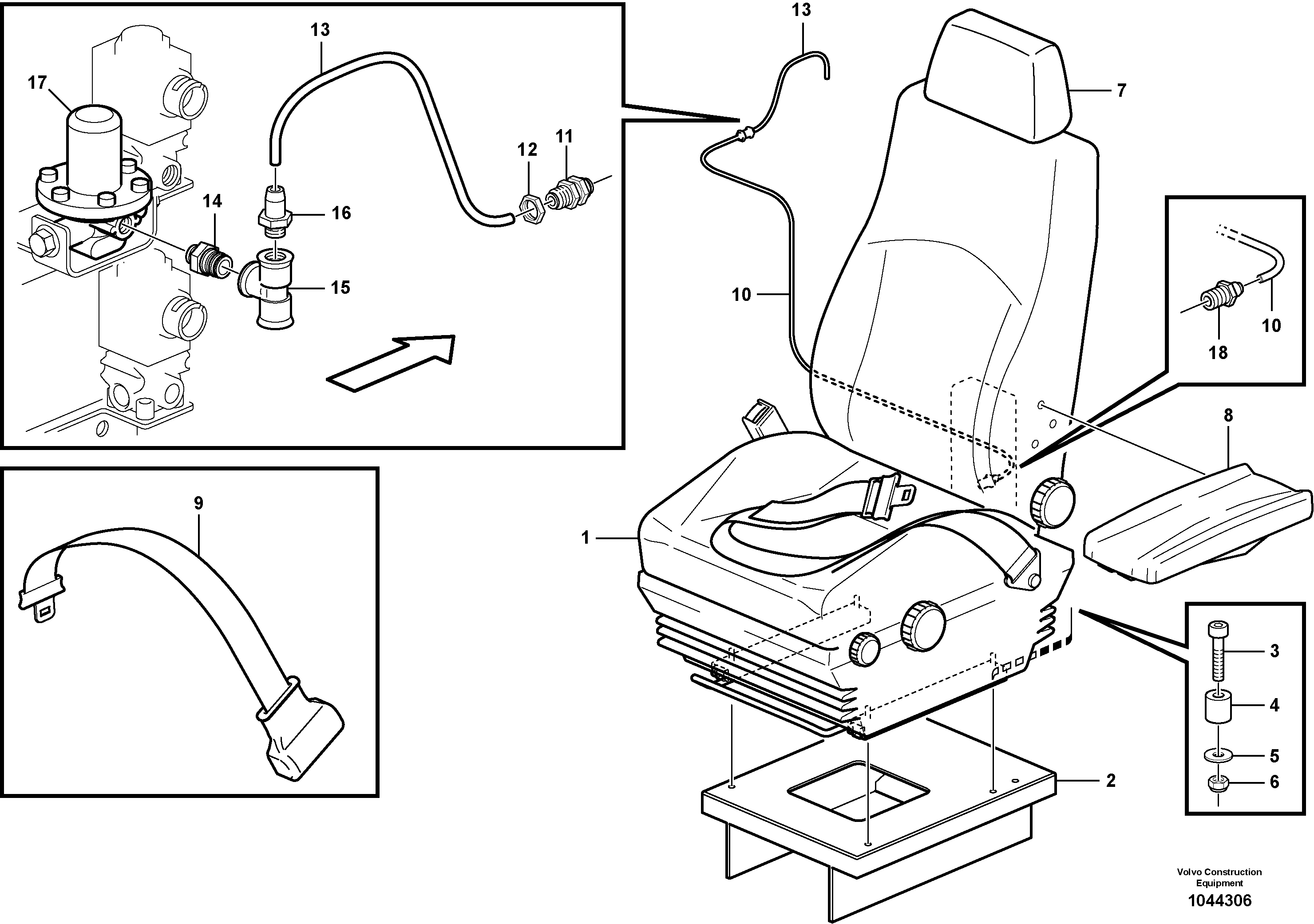 Схема запчастей Volvo A25E - 35666 Operator seat with fitting parts 