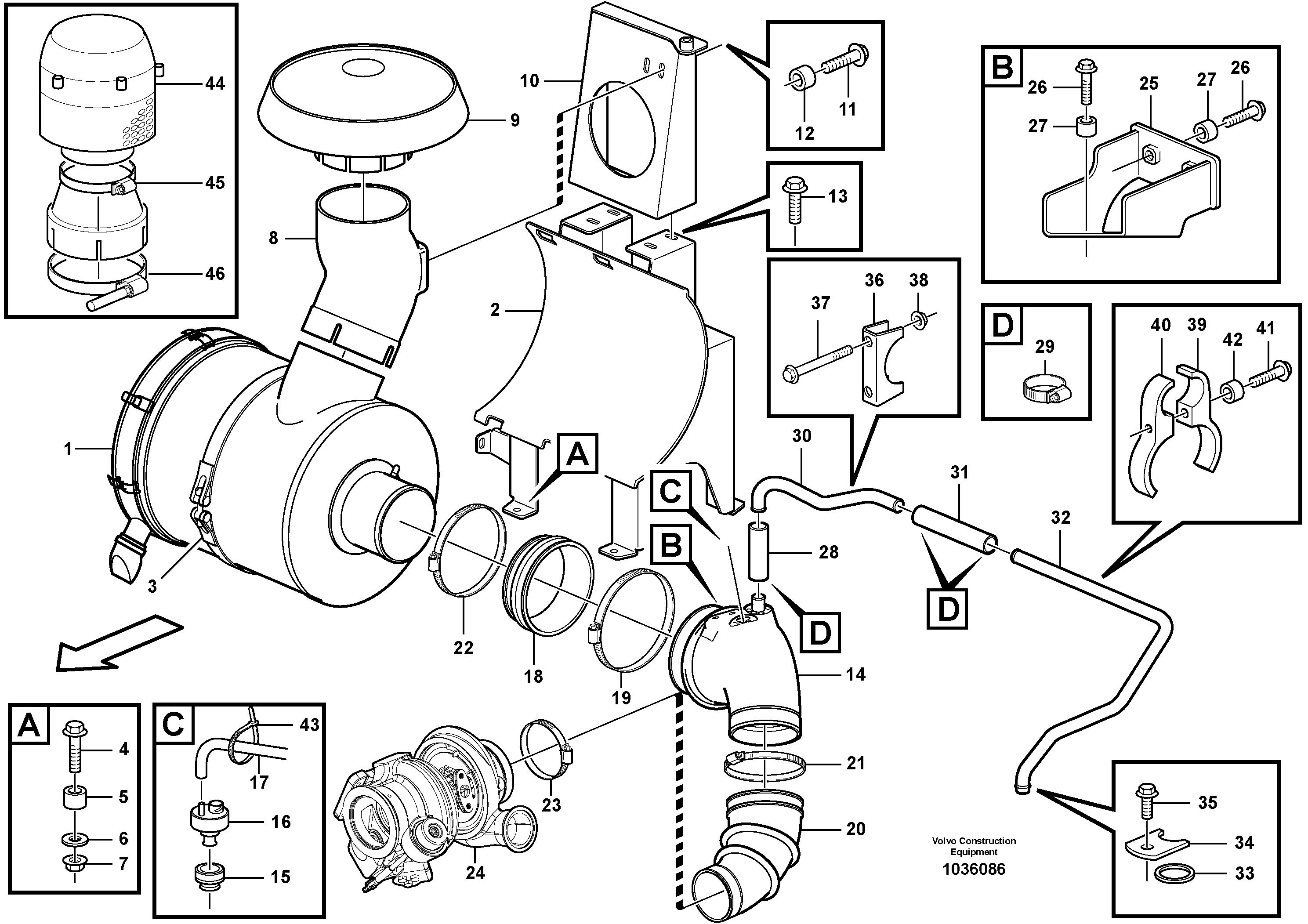 Схема запчастей Volvo A25E - 82796 Air filter with fitting parts 