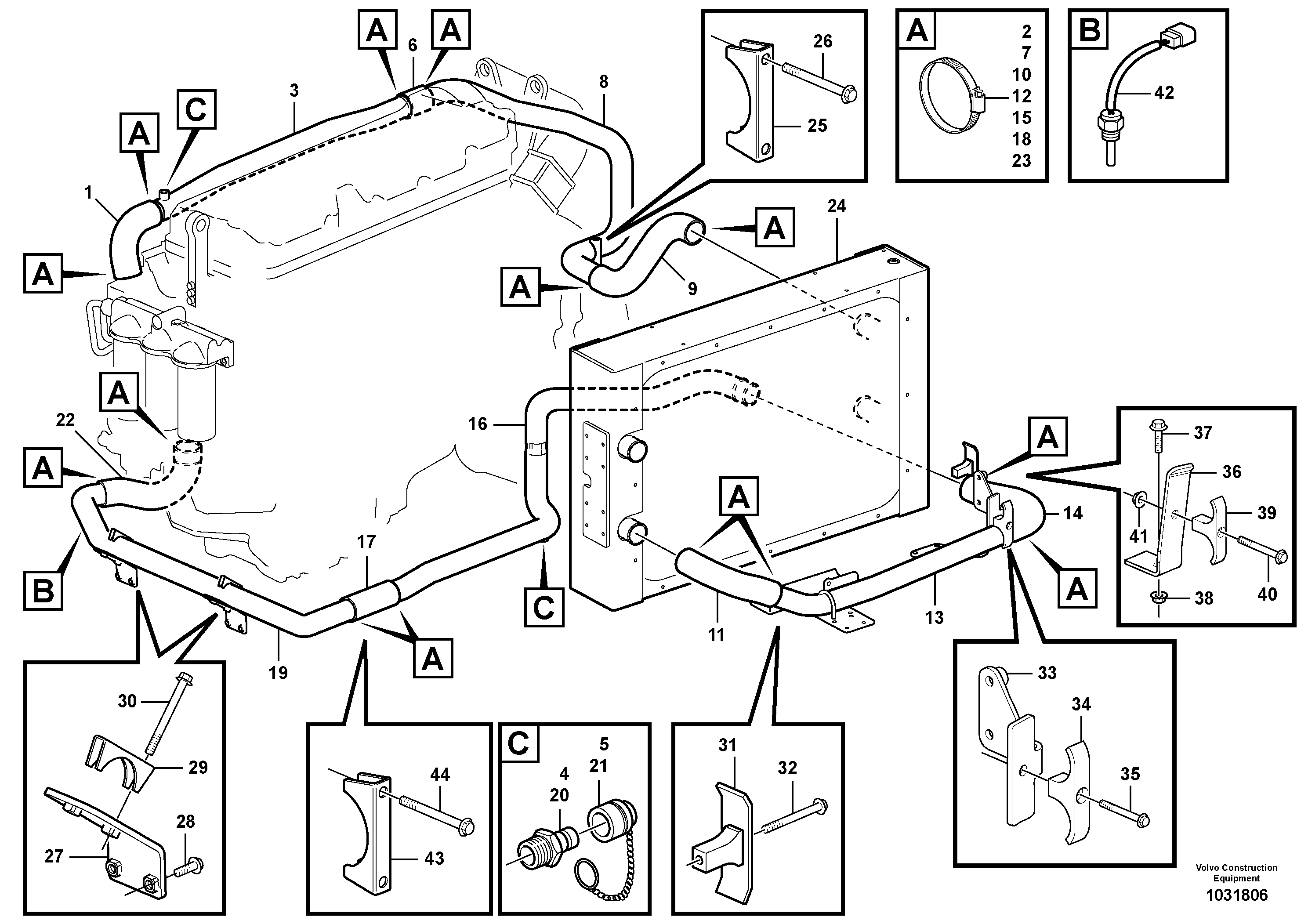 Схема запчастей Volvo A25E - 85094 Cooling system, radiator - coolant pump 