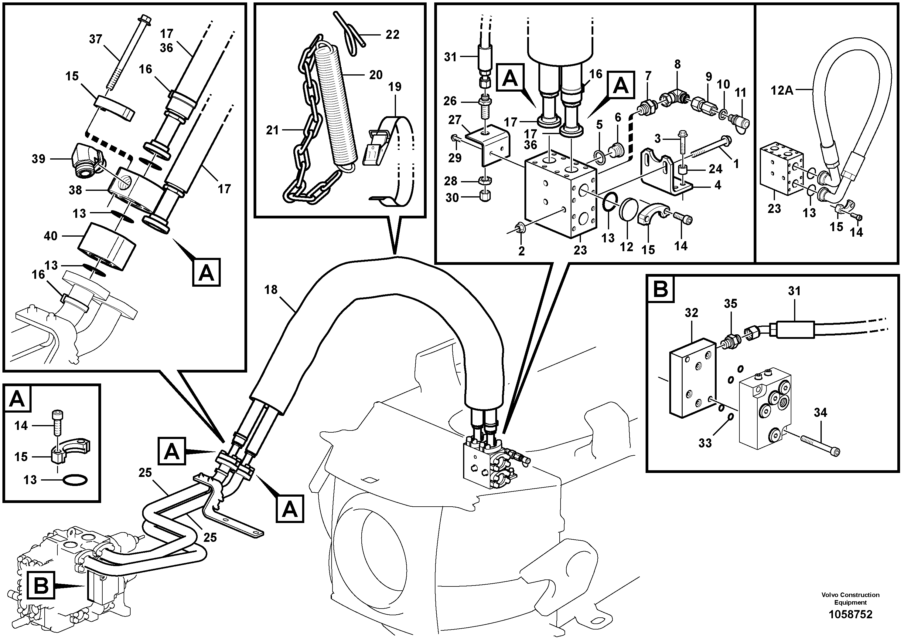 Схема запчастей Volvo A25E - 101522 Hydraulic system, frame extension 