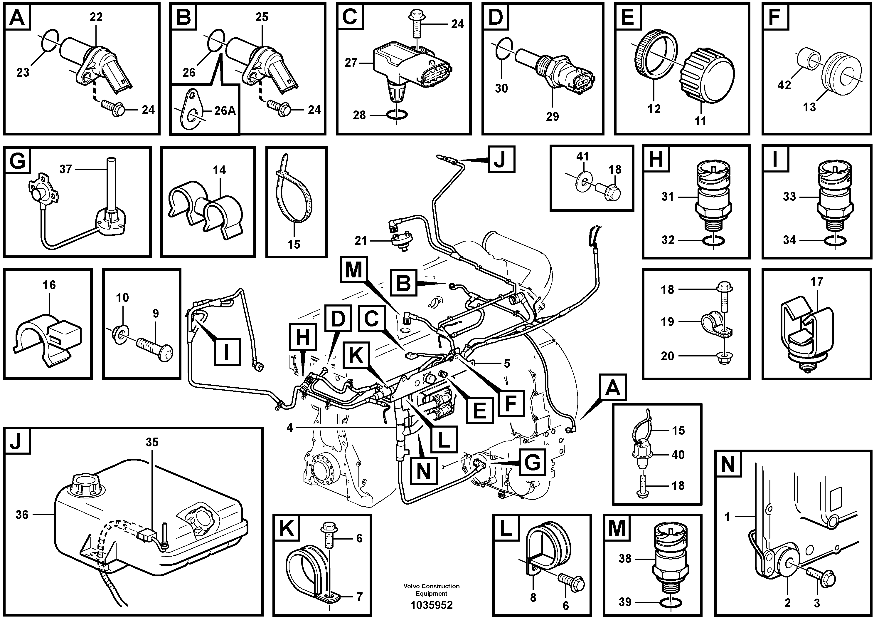Схема запчастей Volvo A25E - 100128 Cable harness, engine ECU 