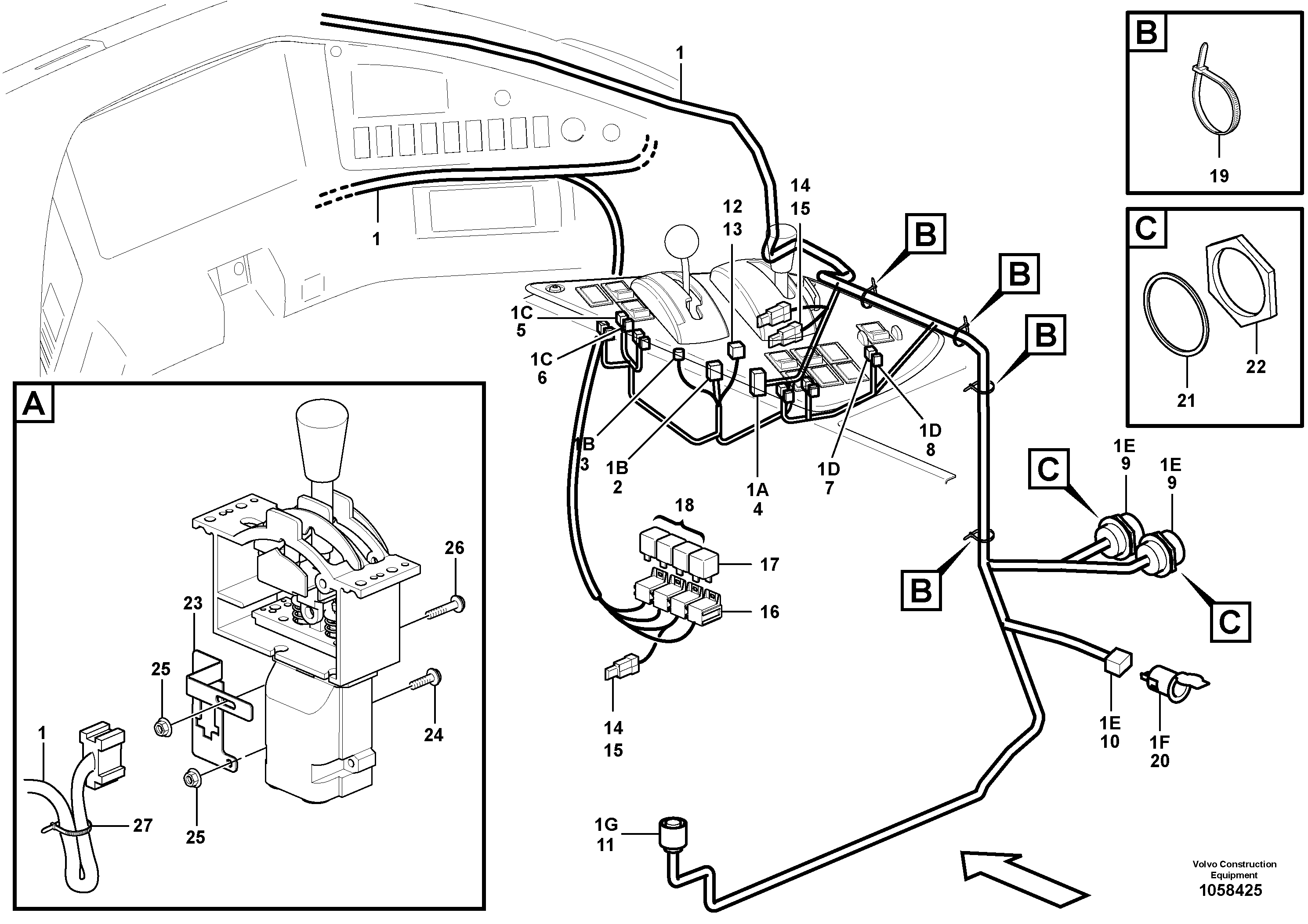 Схема запчастей Volvo A25E - 106880 Cable harnesses, control panel 