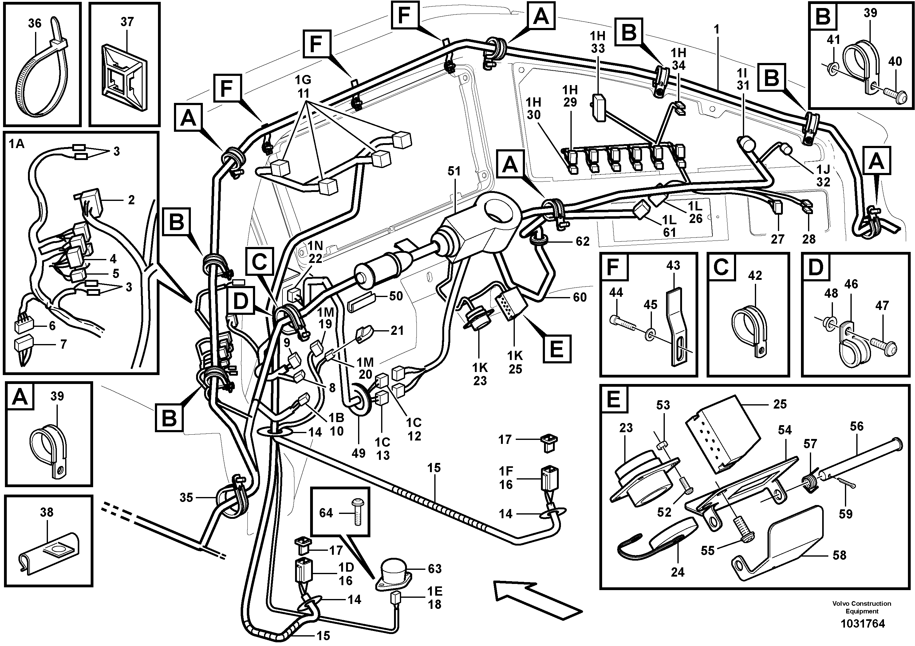 Схема запчастей Volvo A25E - 97145 Cable harnesses, instrument panel 