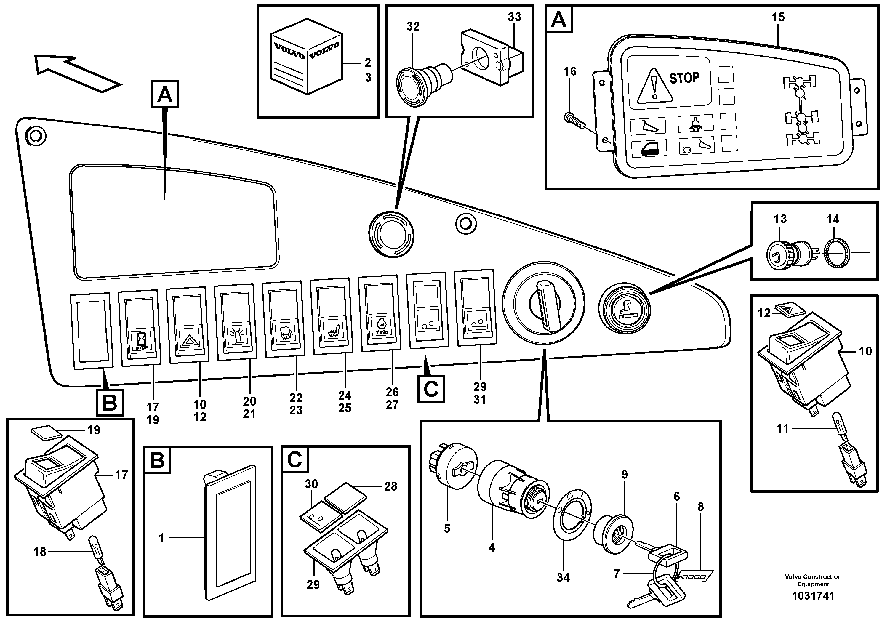 Схема запчастей Volvo A25E - 99237 Instrument panel, right 