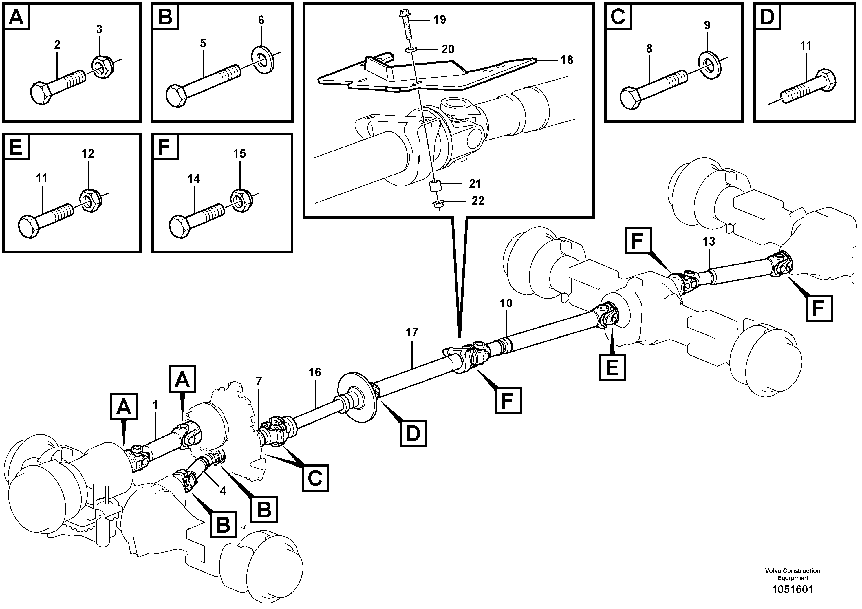 Схема запчастей Volvo A25E - 38049 Propeller shafts with fitting parts 