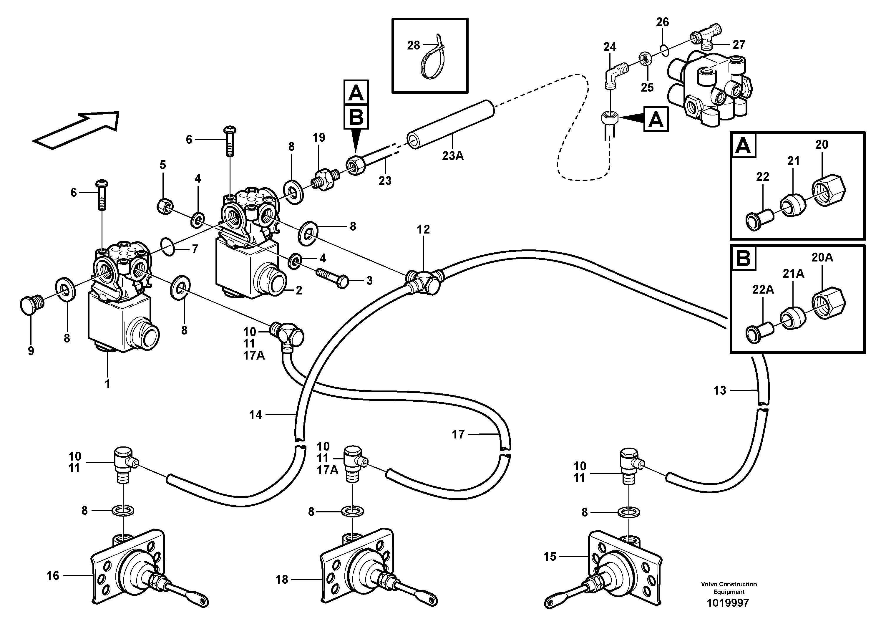 Схема запчастей Volvo A25E - 64021 Pneumatic system, 6x6 and diff lock, load unit 