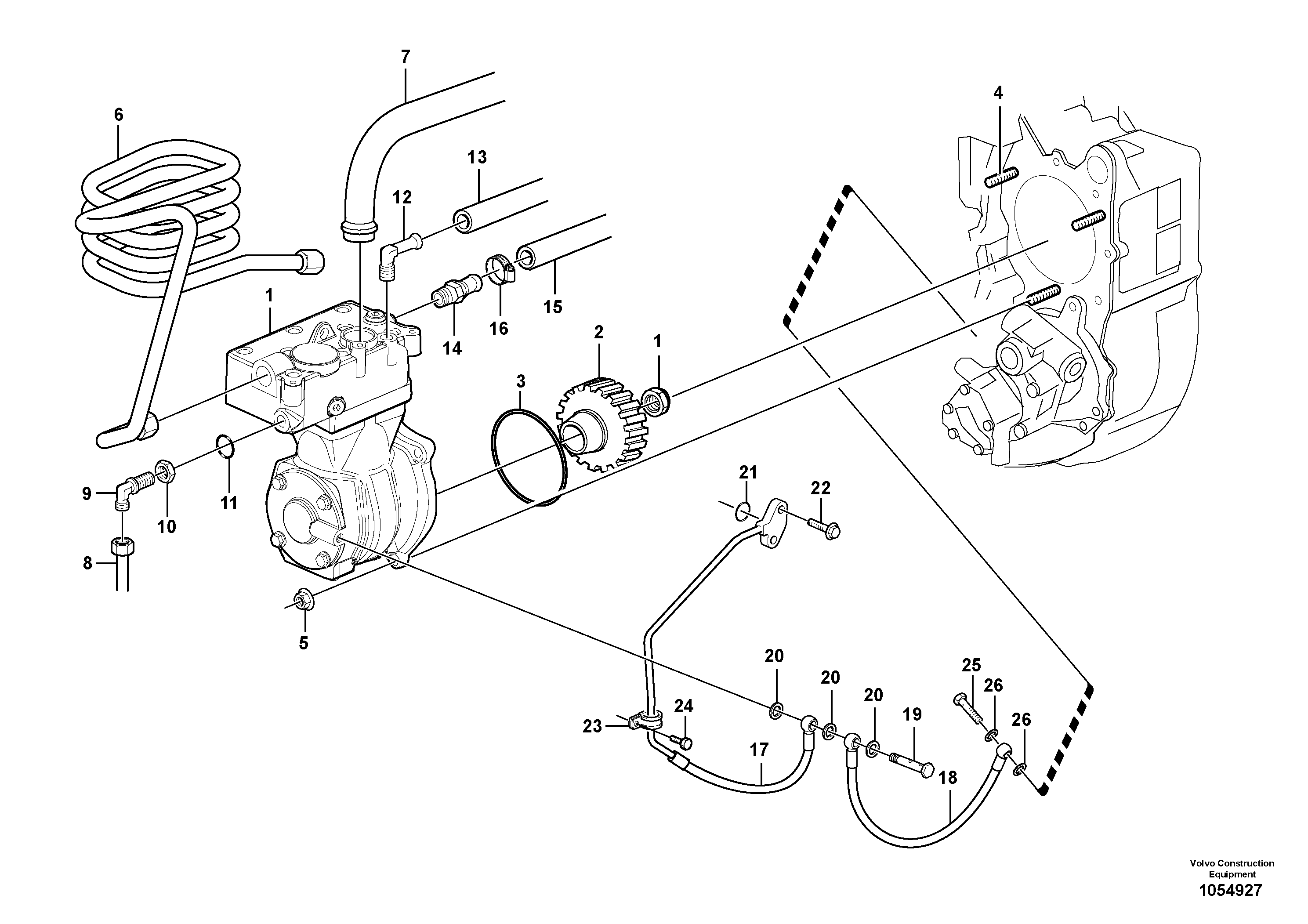 Схема запчастей Volvo A25E - 84831 Air-compressor with fitting parts 