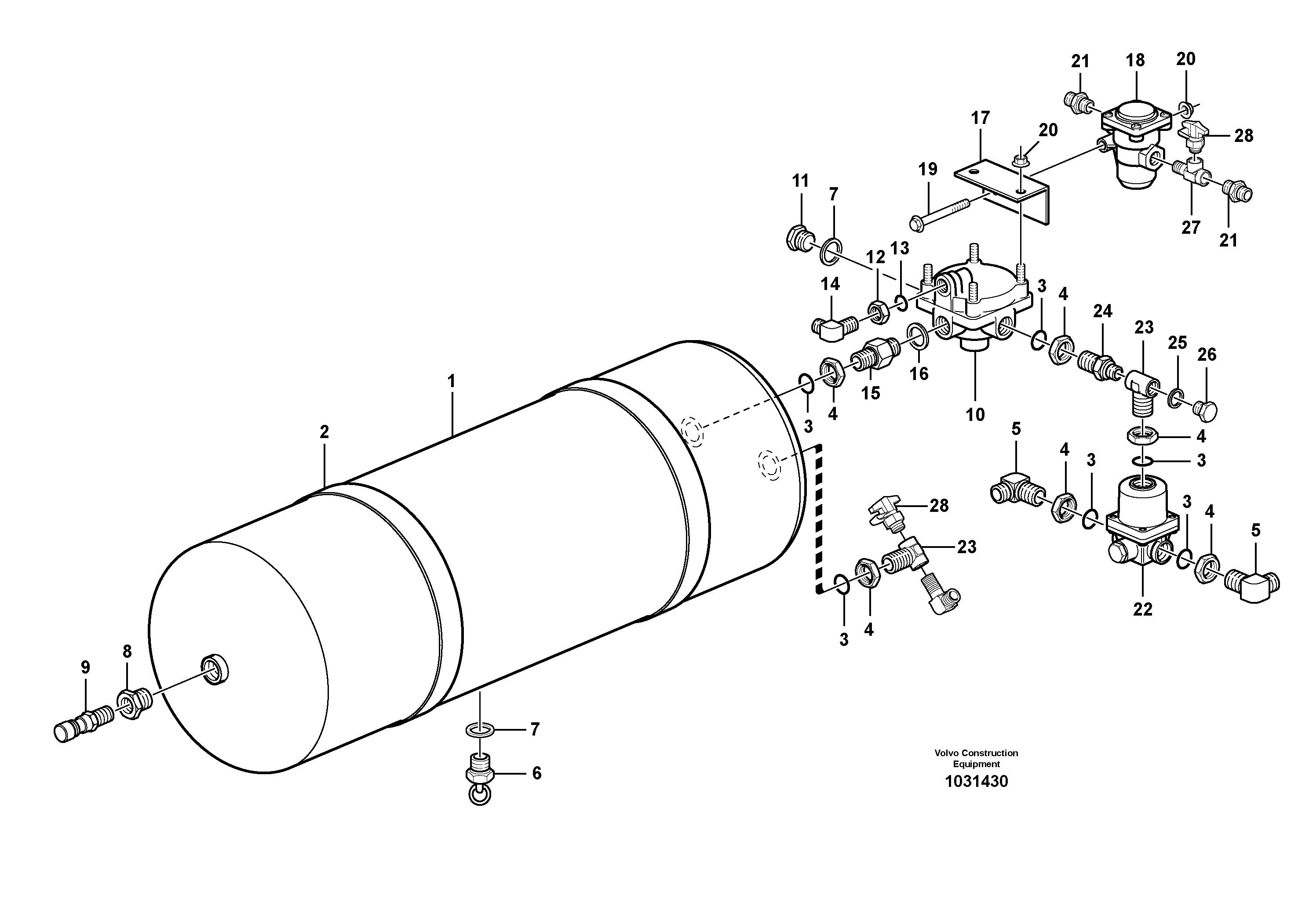 Схема запчастей Volvo A25E - 27947 Compressed-air reservoir with fitting parts 