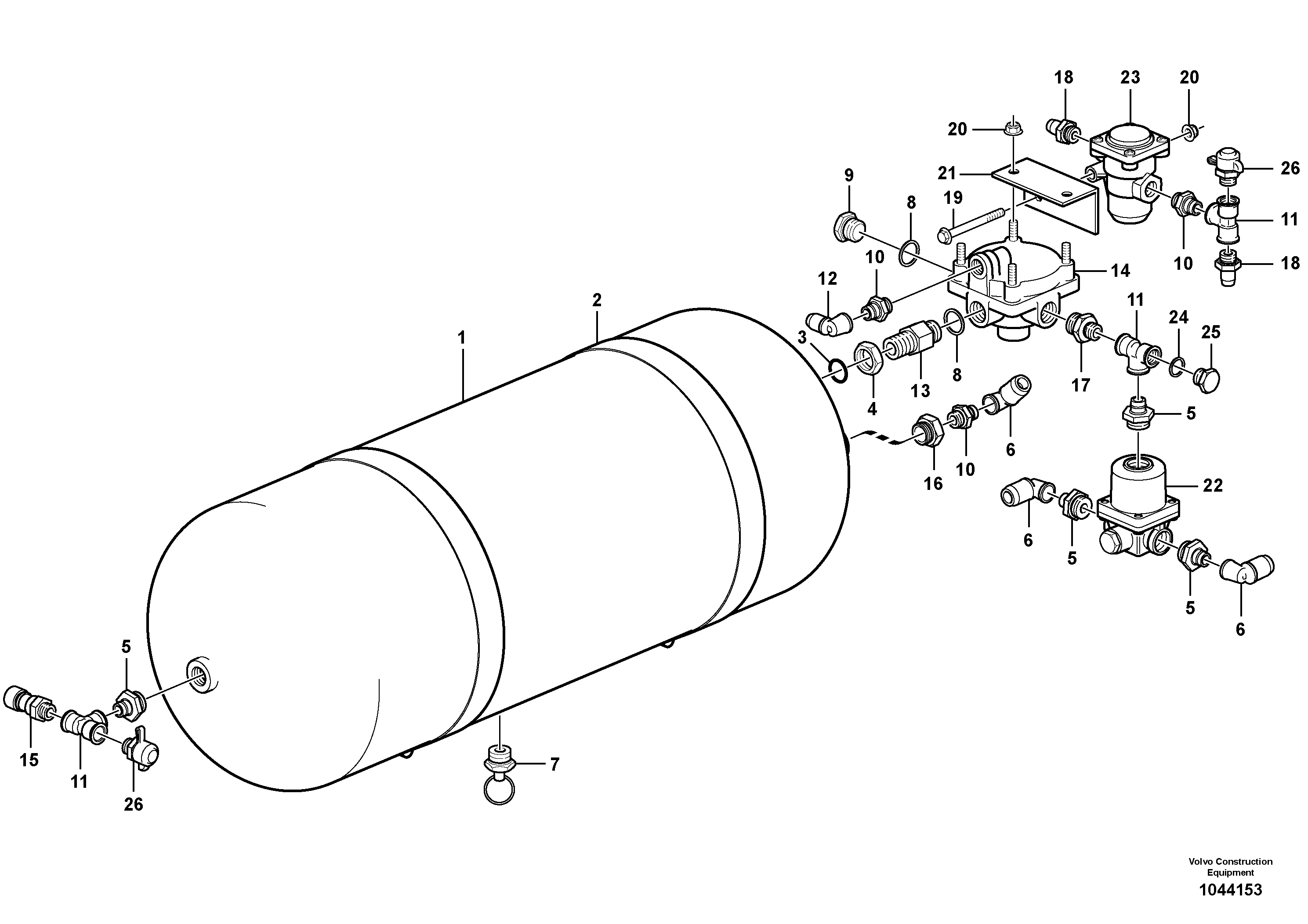 Схема запчастей Volvo A25E - 27949 Compressed-air reservoir with fitting parts 