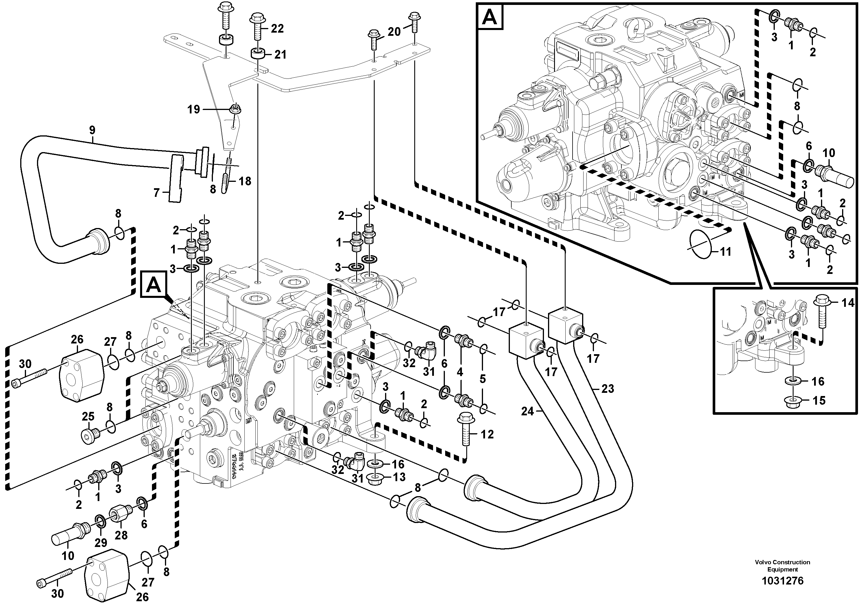 Схема запчастей Volvo A25E - 75769 Control valve with fitting parts 
