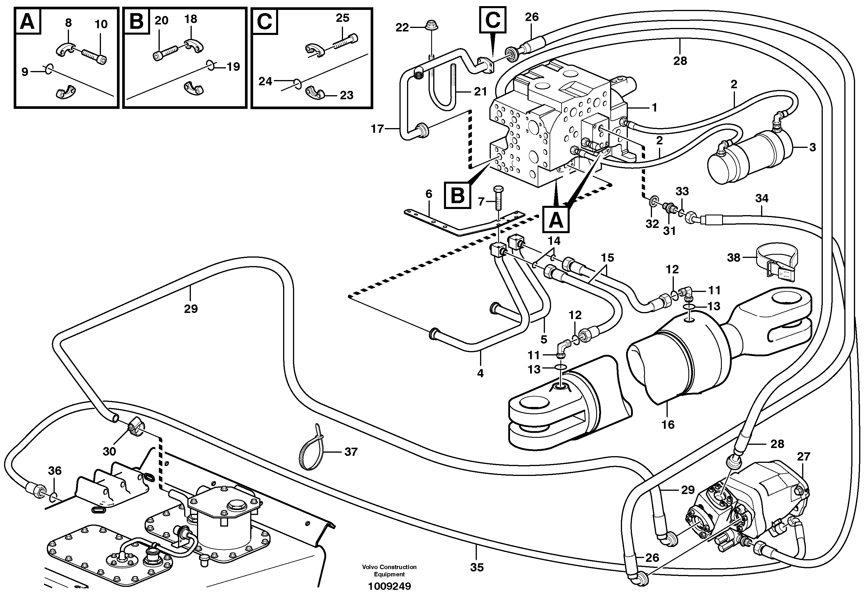 Схема запчастей Volvo A25E - 95221 Steering system, pipes and hoses 