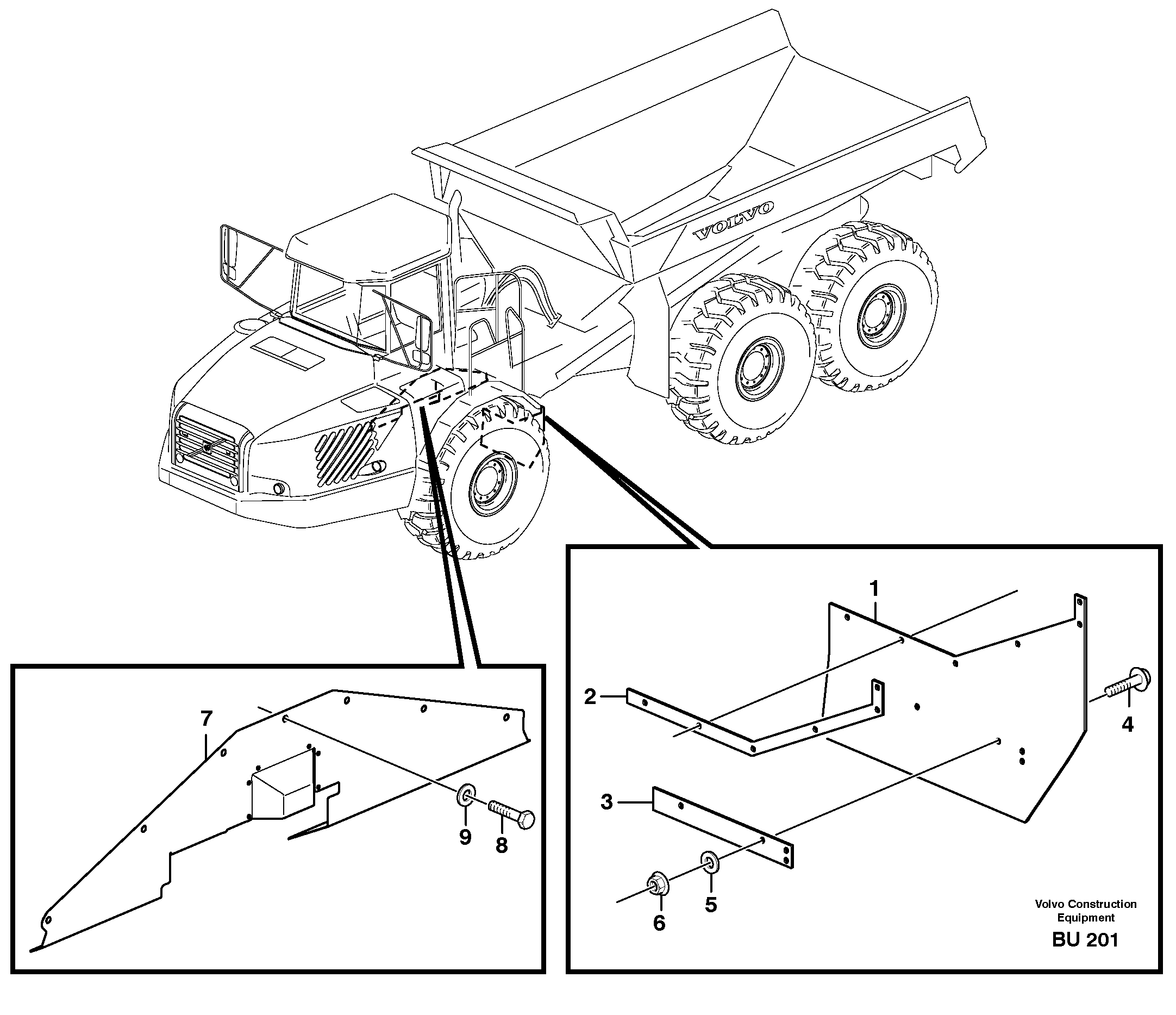 Схема запчастей Volvo A25E - 61317 Mudflap, motor unit 