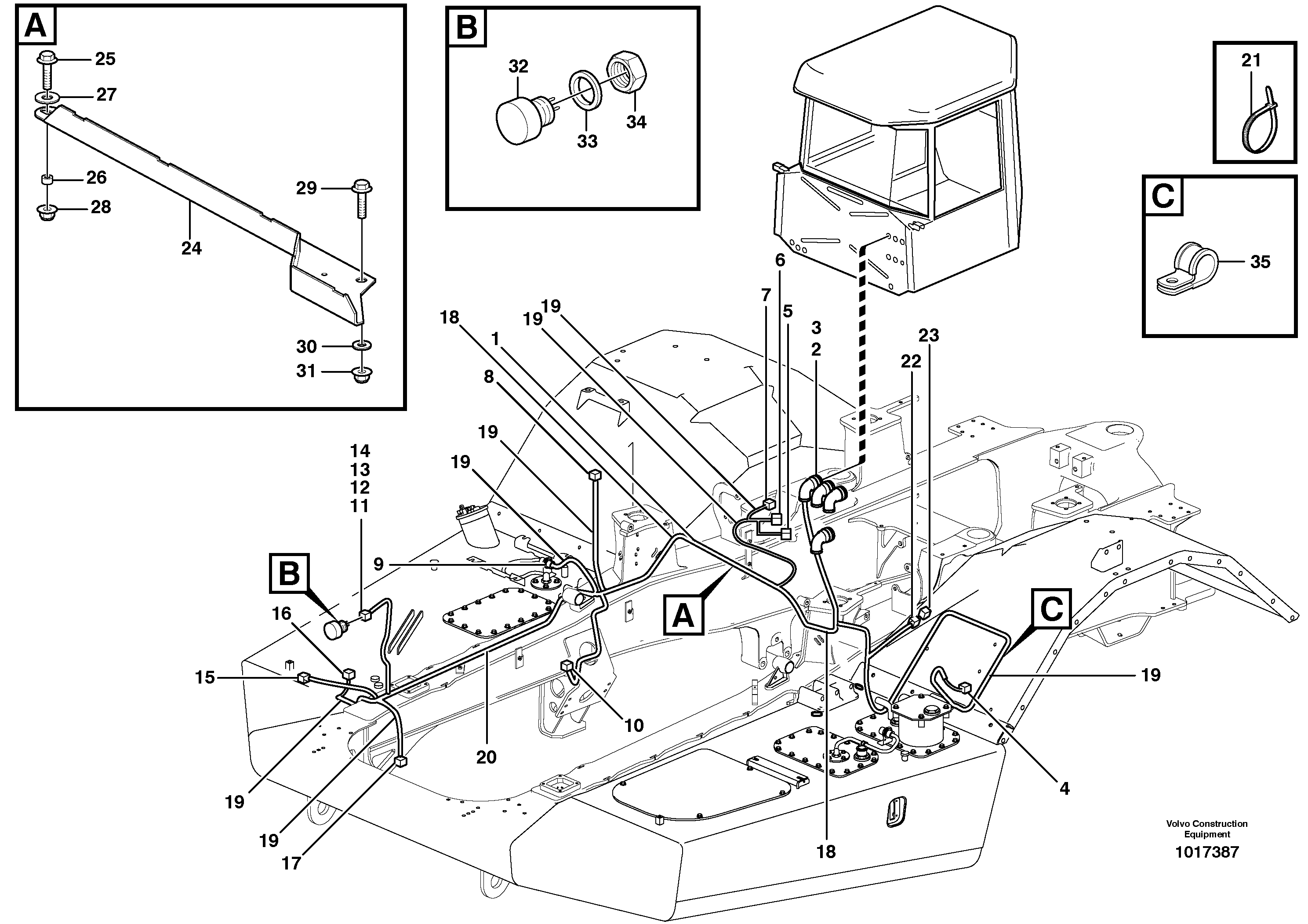 Схема запчастей Volvo A30D - 58244 Cable harnesses, front A30D S/N 12001 - S/N 73000 - BRA